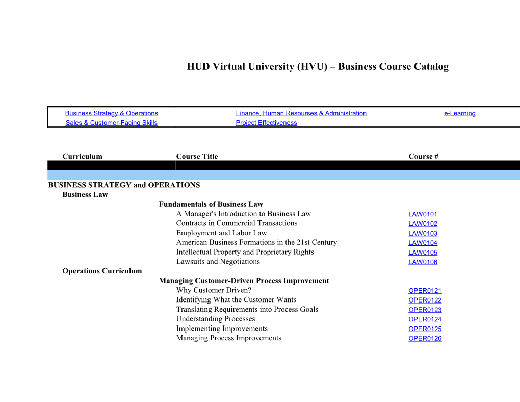 HUD Virtual University (HVU) Business Course Catalog