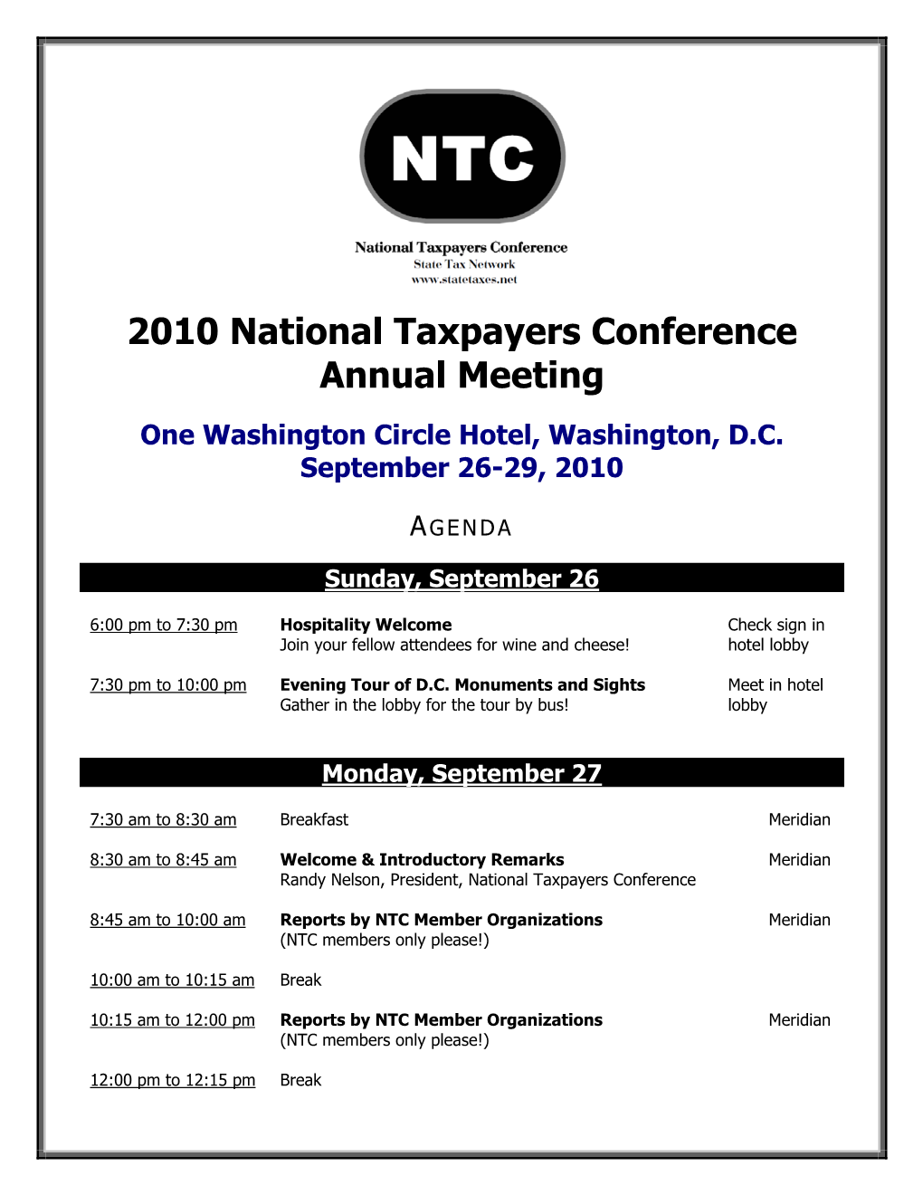 2010 National Taxpayers Conference Annual Meeting