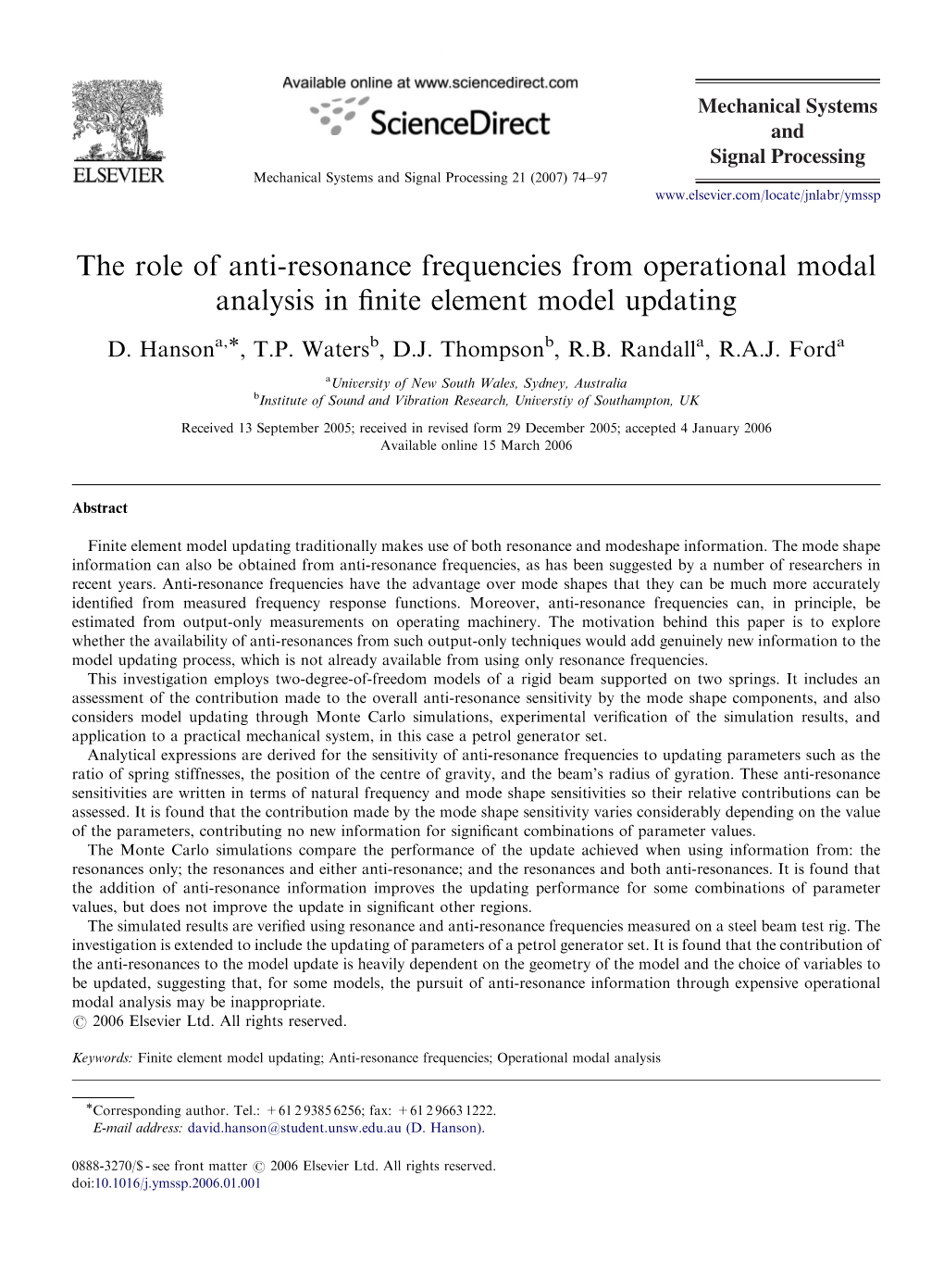 The Role of Anti-Resonance Frequencies from Operational Modal Analysis in ﬁnite Element Model Updating