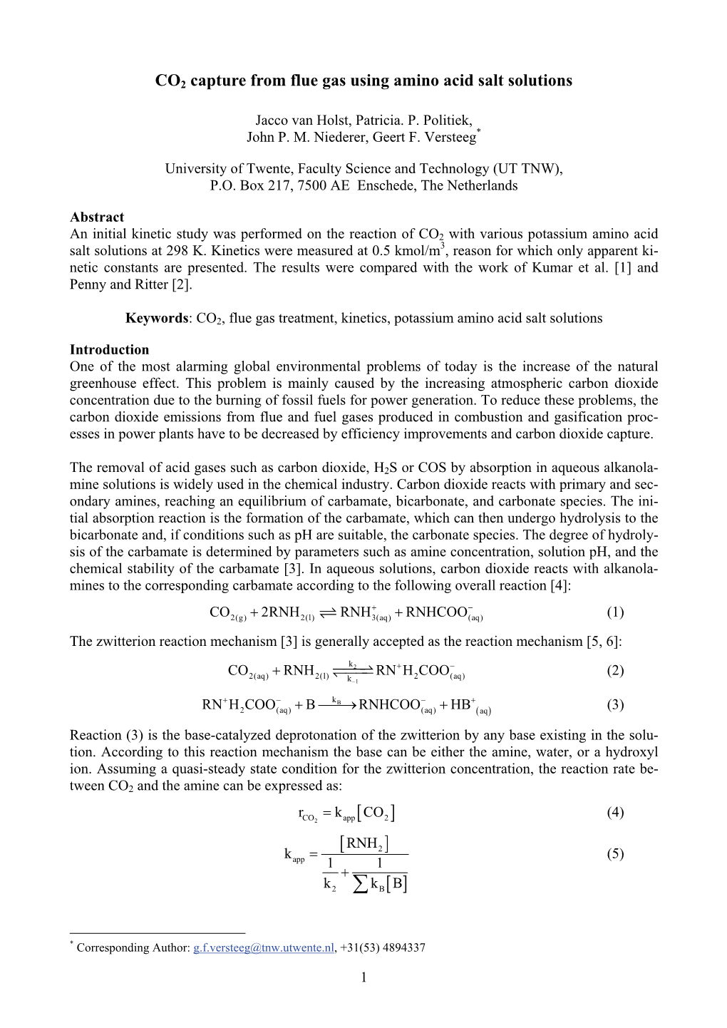 CO2 Capture from Flue Gas Using Amino Acid Salt Solutions