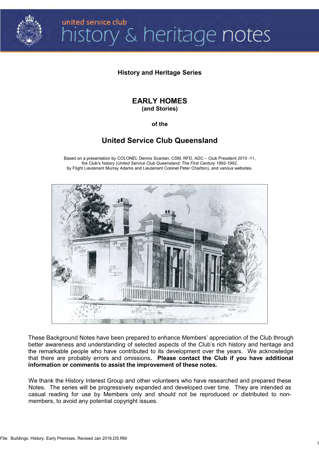 EARLY HOMES United Service Club Queensland