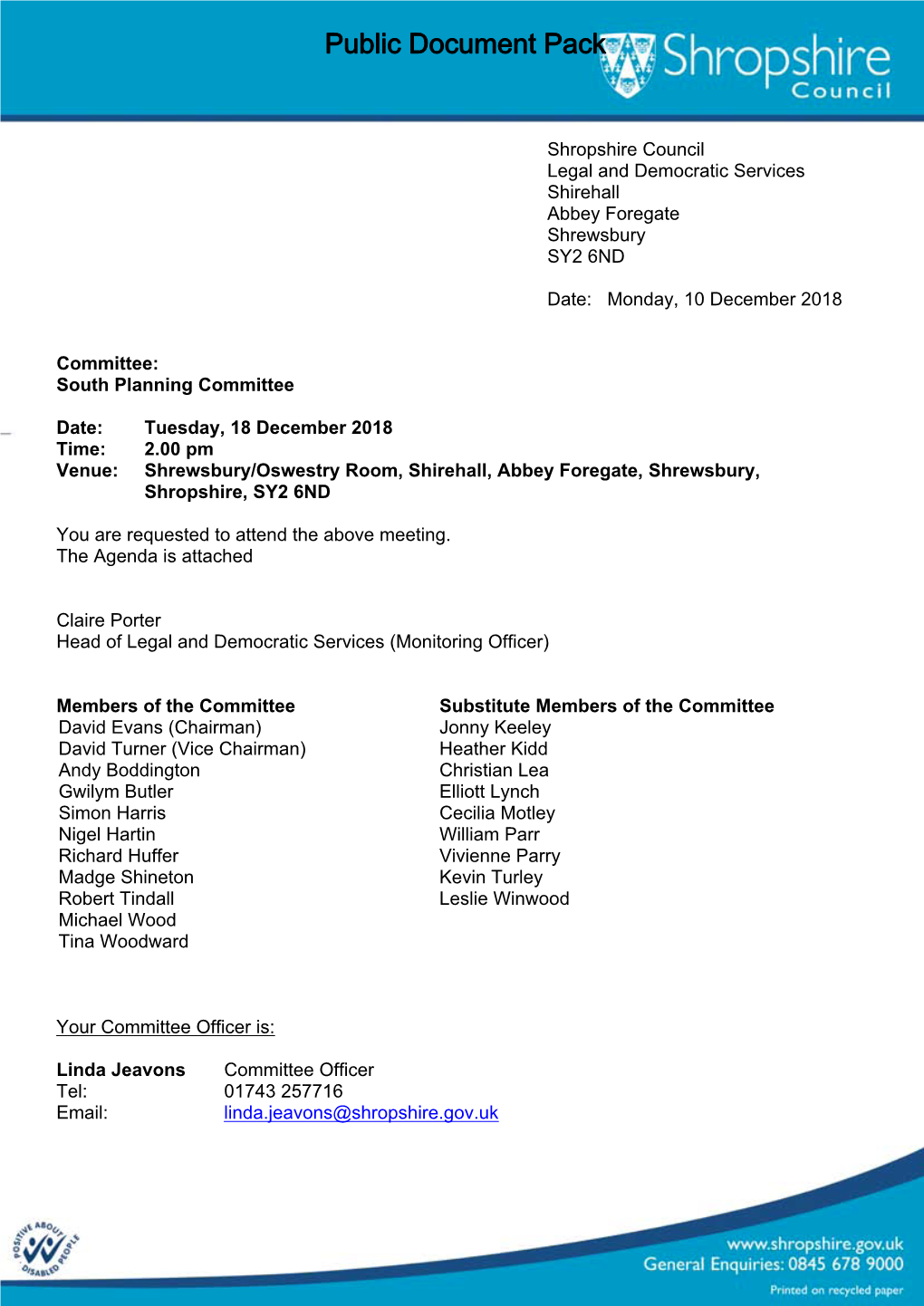 (Public Pack)Agenda Document for South Planning Committee, 18/12/2018 14:00