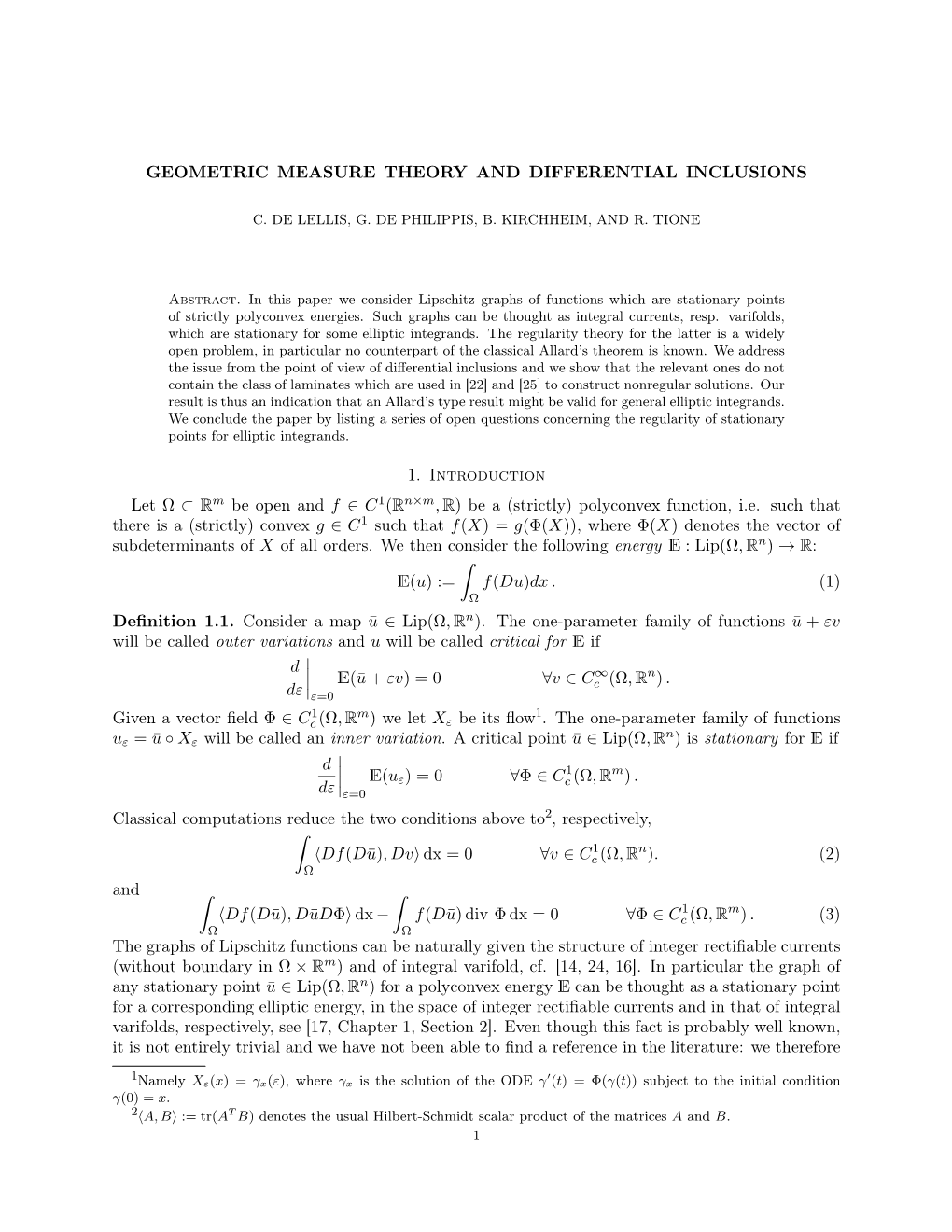 Geometric Measure Theory and Differential Inclusions