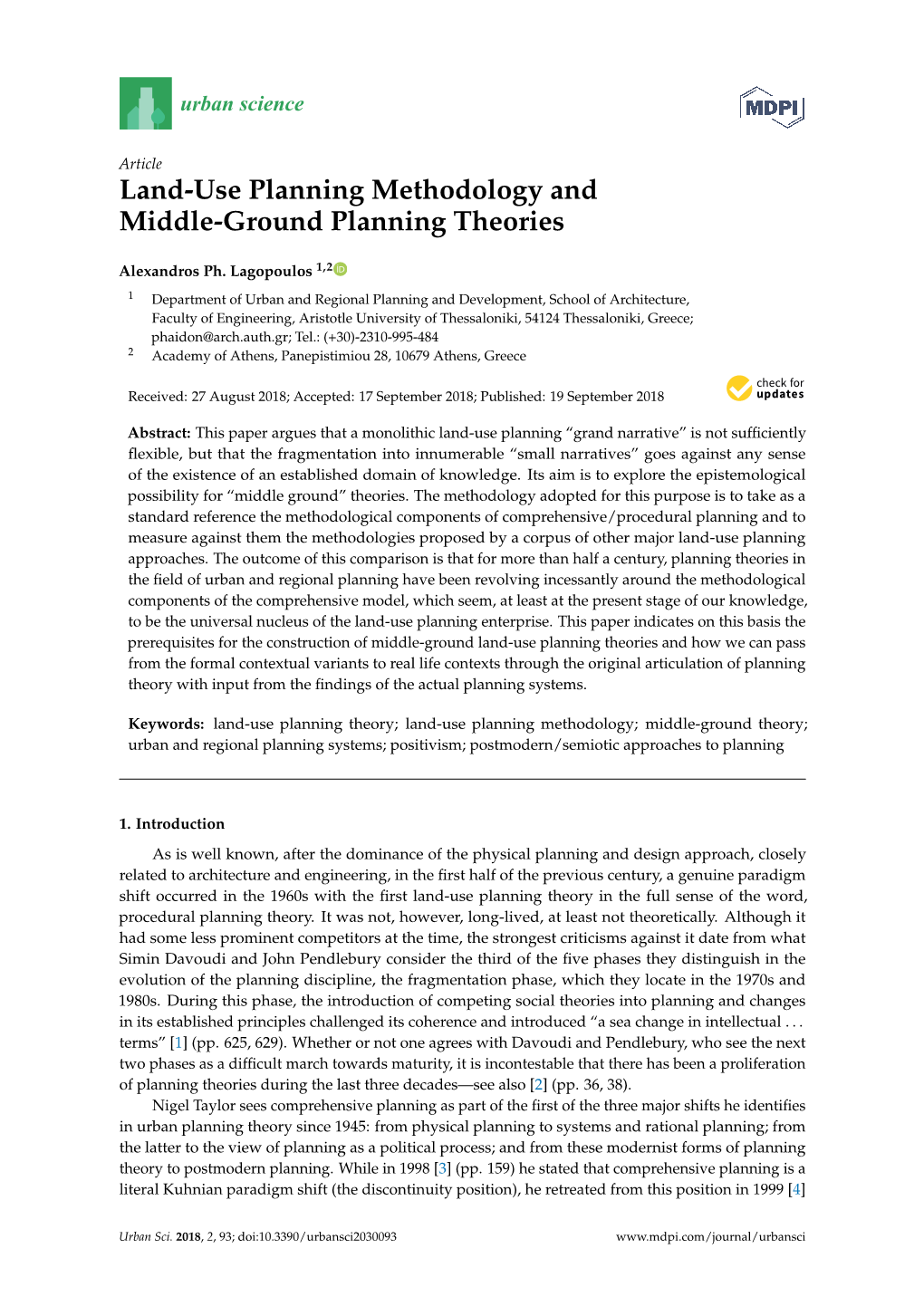 Land-Use Planning Methodology and Middle-Ground Planning Theories