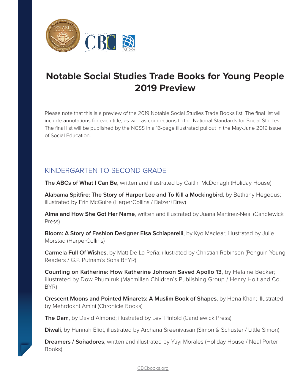 Notable Social Studies Trade Books for Young People 2019 Preview