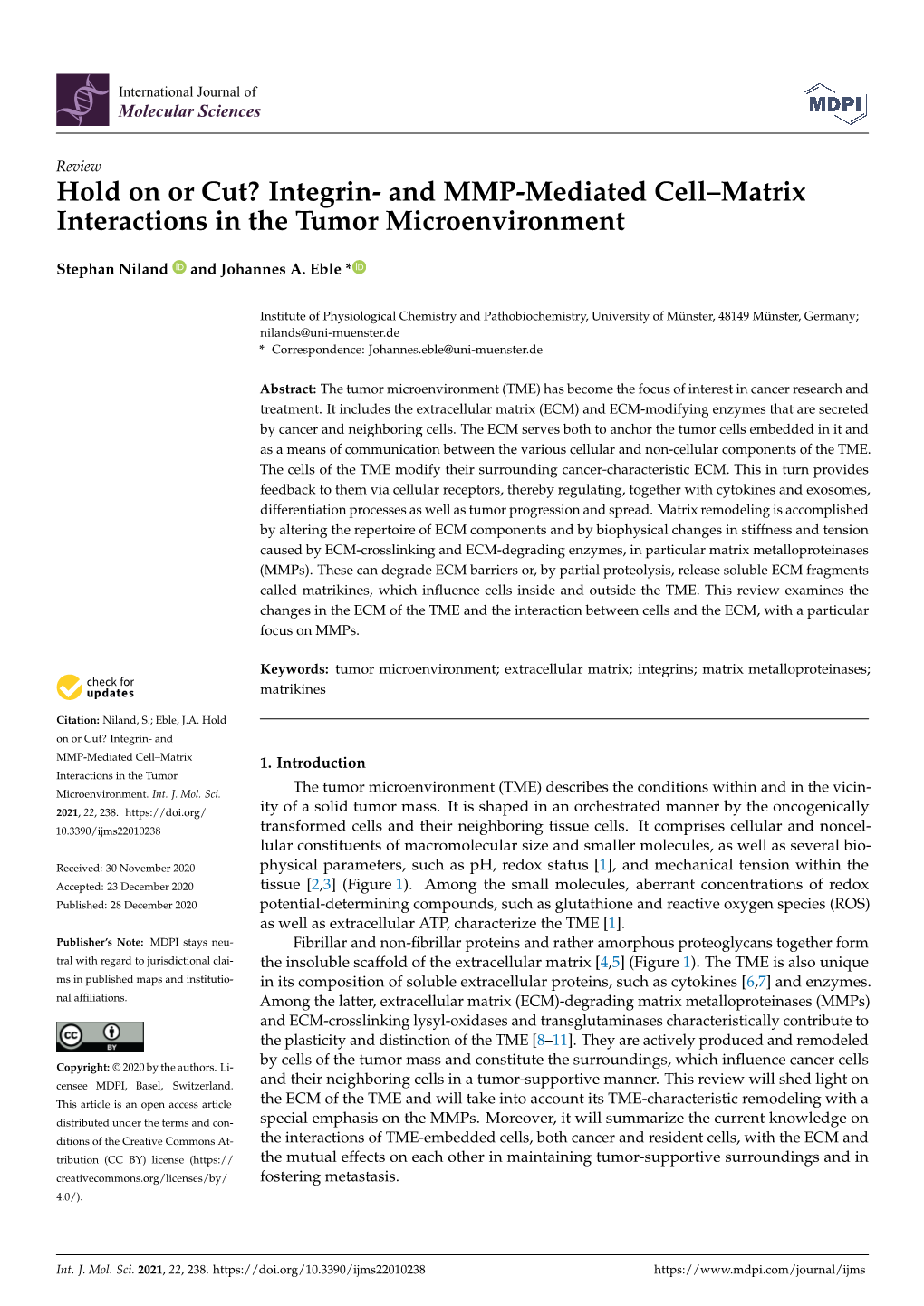 And MMP-Mediated Cell–Matrix Interactions in the Tumor Microenvironment