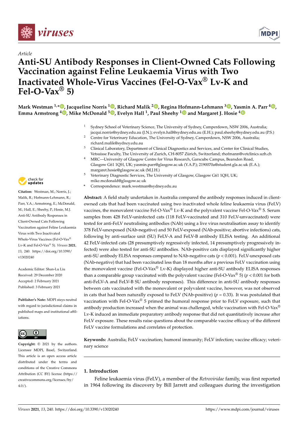 Anti-SU Antibody Responses in Client-Owned Cats Following Vaccination Against Feline Leukaemia Virus with Two Inactivated Whole