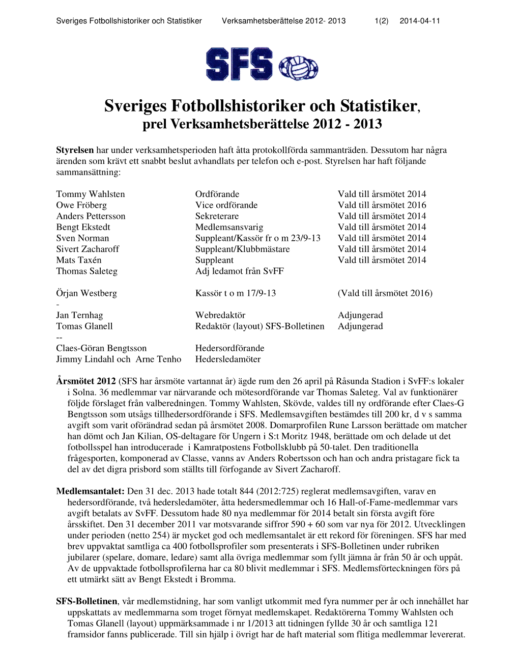 Sveriges Fotbollshistoriker Och Statistiker