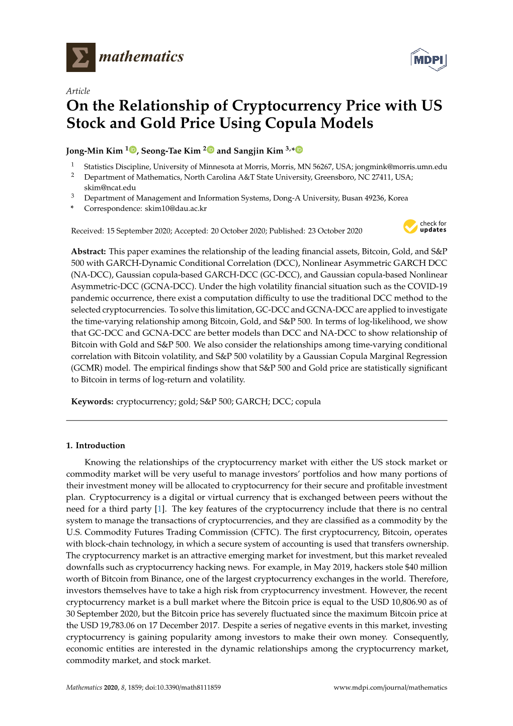 On the Relationship of Cryptocurrency Price with US Stock and Gold Price Using Copula Models