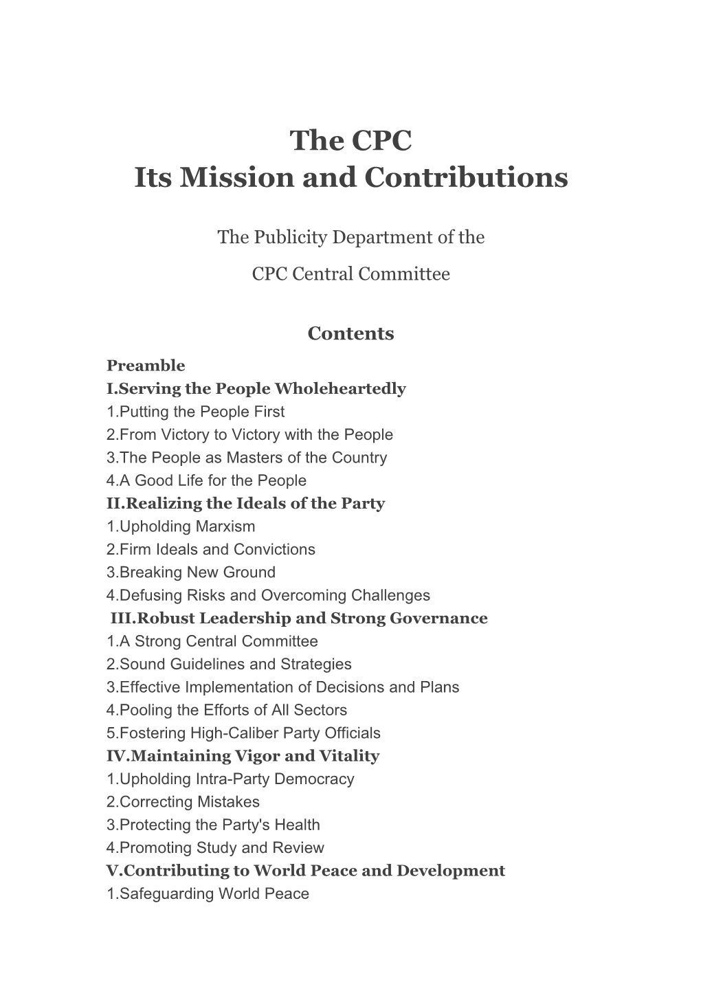 The CPC Its Mission and Contributions