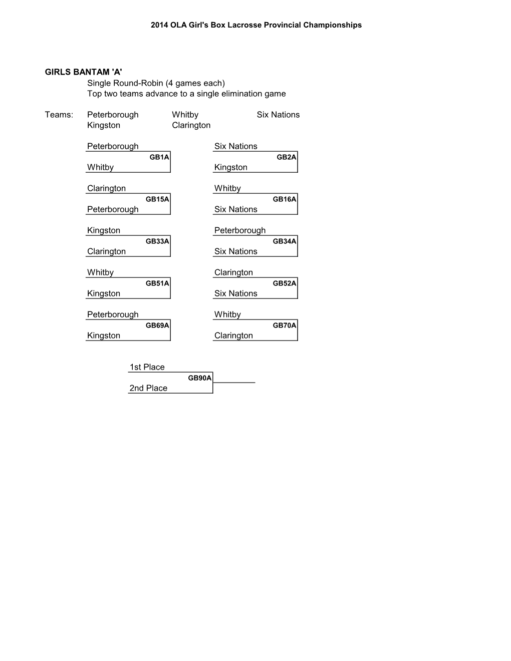 OLA Girls Box Provincial Schedule