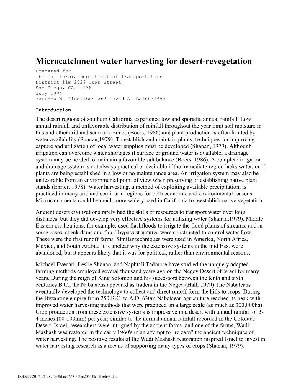 Microcatchment Water Harvesting for Desert-Revegetation