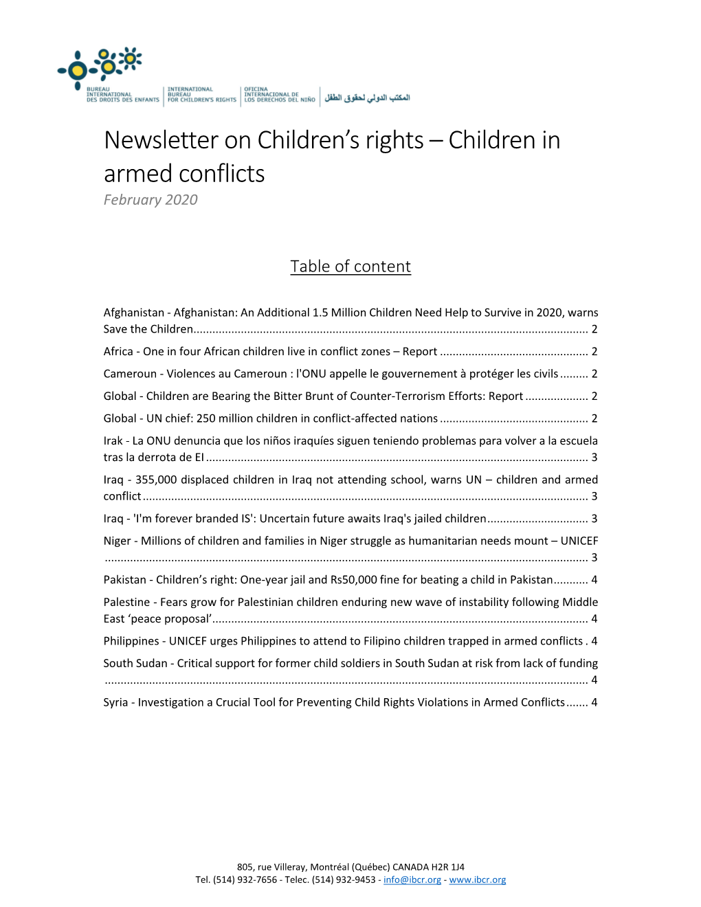 Newsletter on Children's Rights – Children in Armed Conflicts