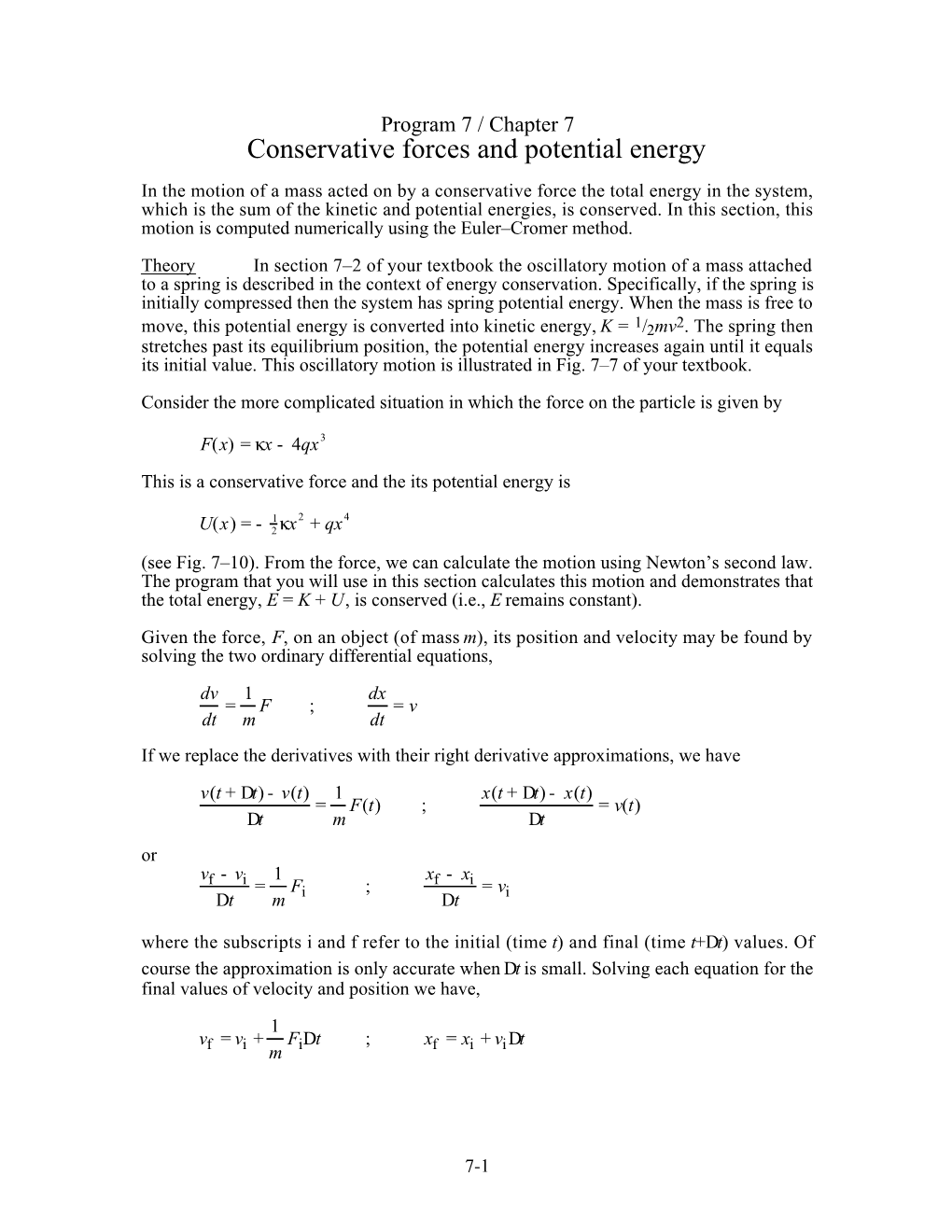 Conservative Forces and Potential Energy