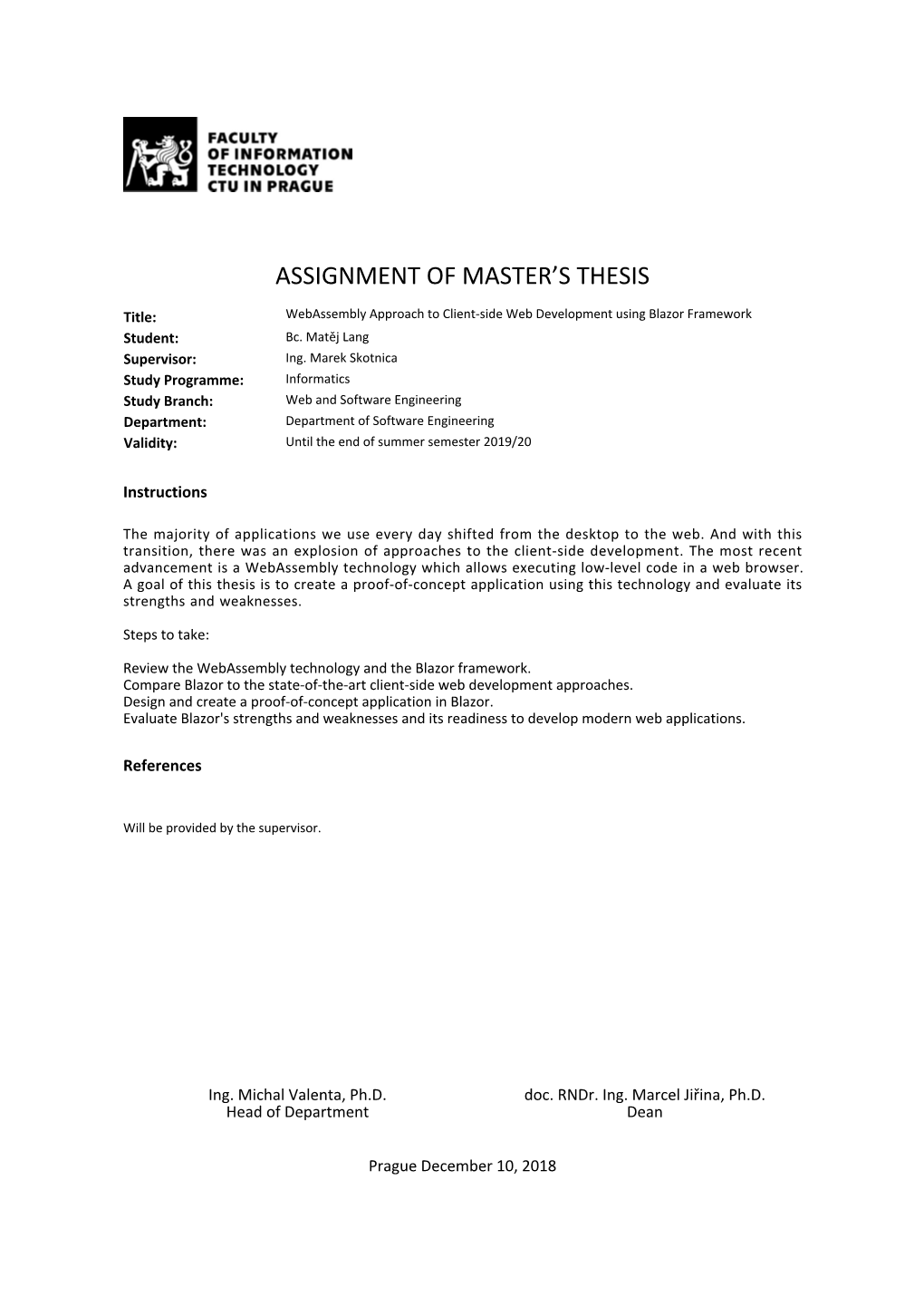 Assignment of Master's Thesis