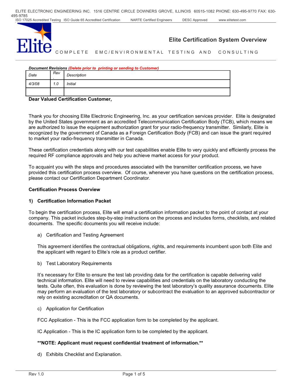 Elite Electronic Engineering Inc. 1516 Centre Circle Downers Grove, Illinois 60515-1082