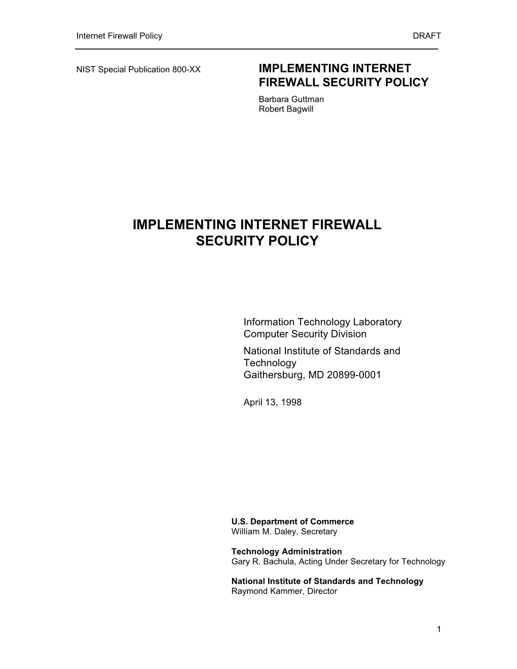 NIST: Implementing Internet Firewall Security Policy