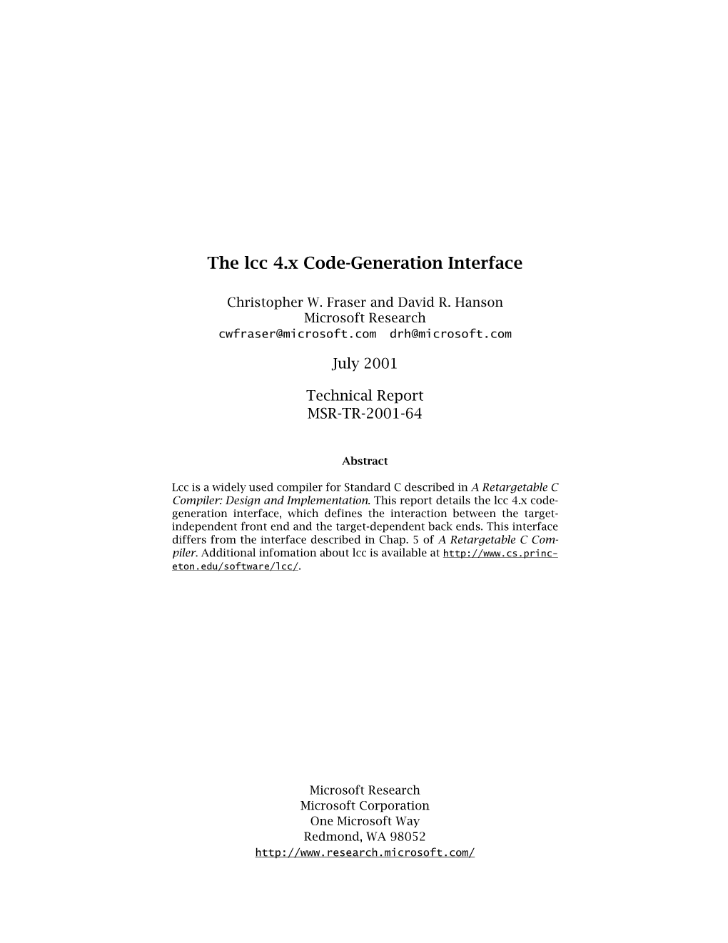 The Lcc 4.X Code-Generation Interface