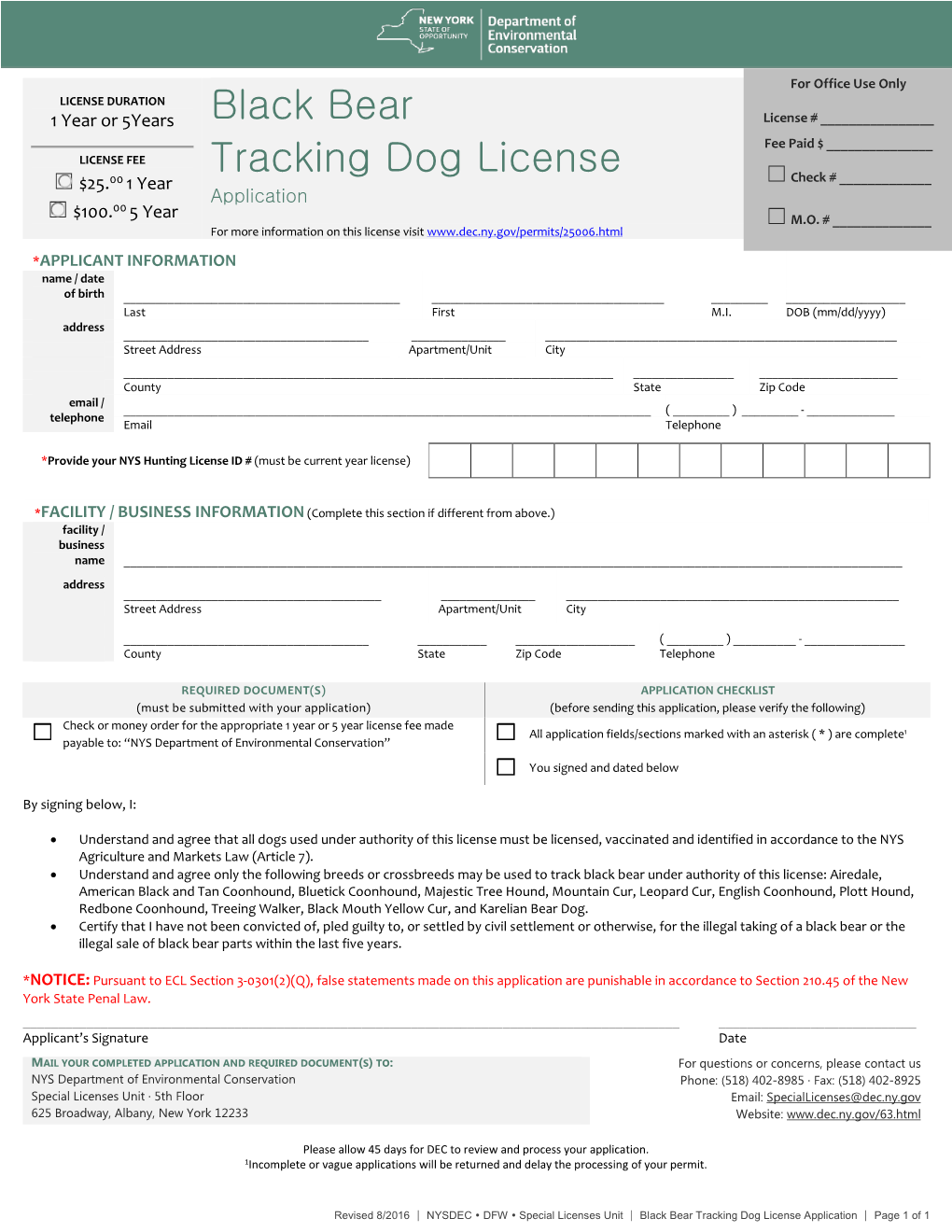 Black Bear Tracking Dog License Application (PDF)