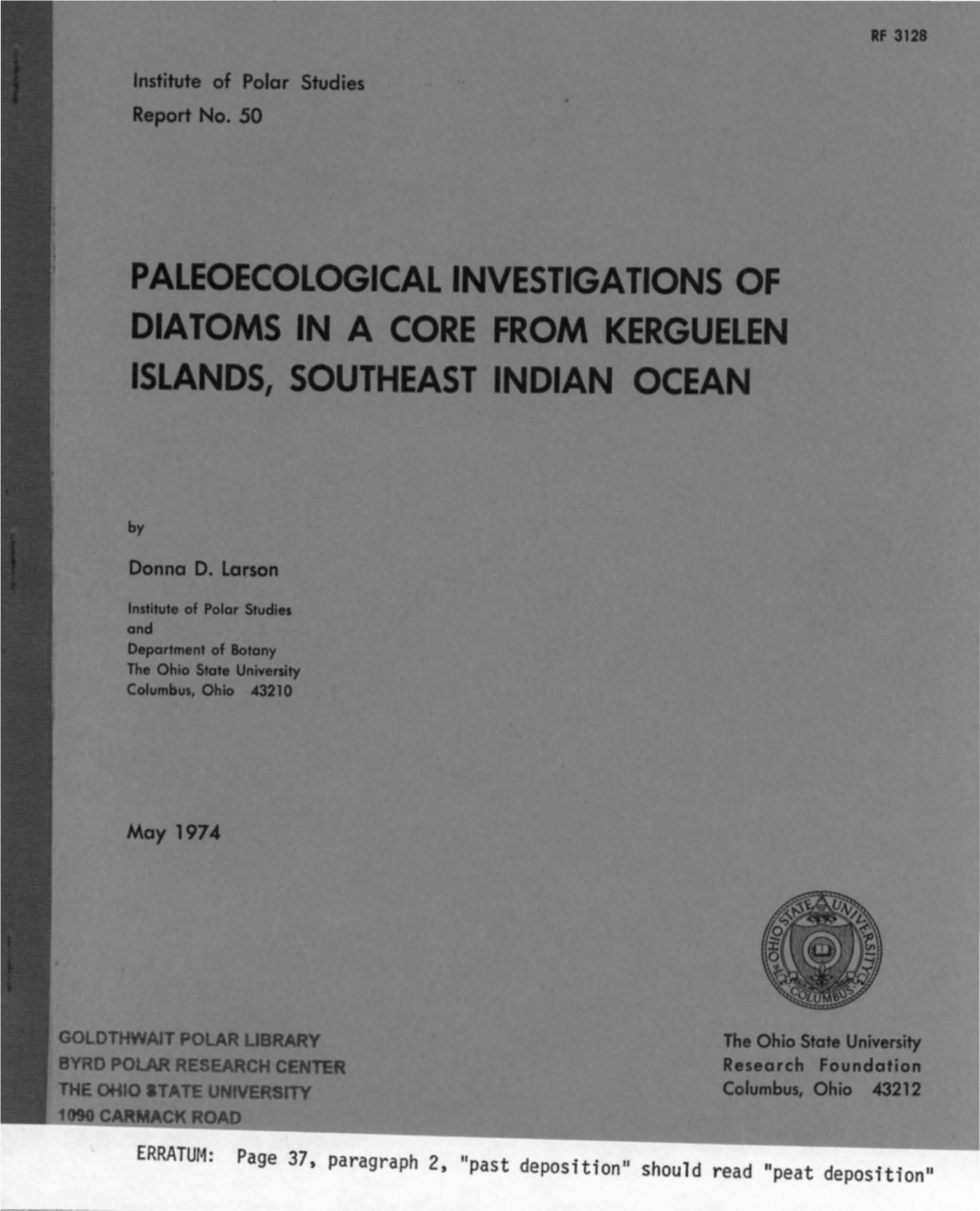 Paleoecological Investigations of Diatoms in a Core from Kerguelen Islands, Southeast Indian Ocean