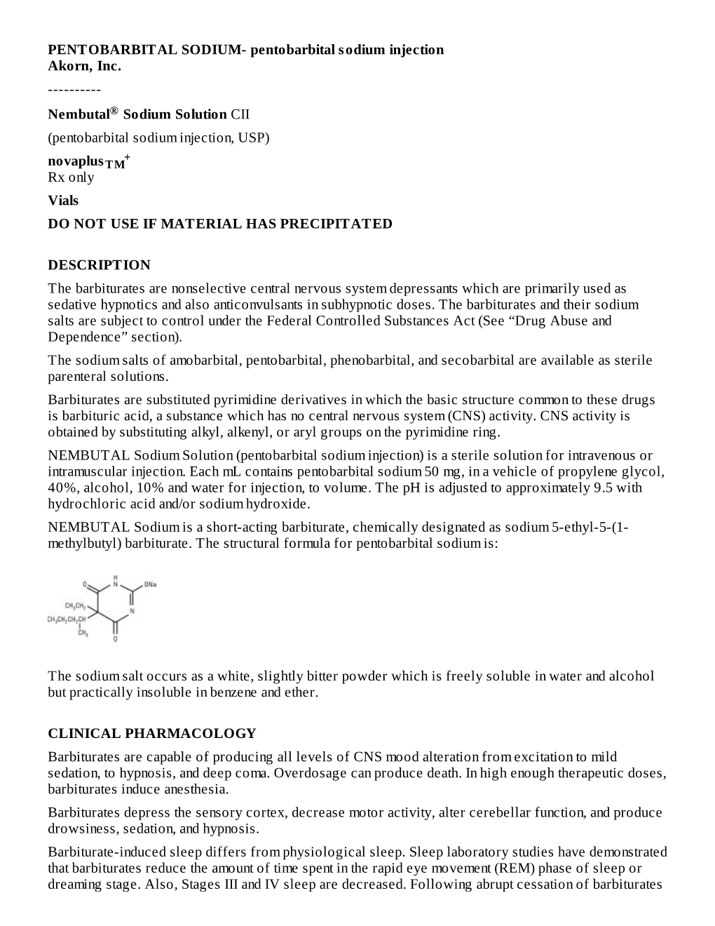 PENTOBARBITAL SODIUM- Pentobarbital Sodium Injection Akorn, Inc