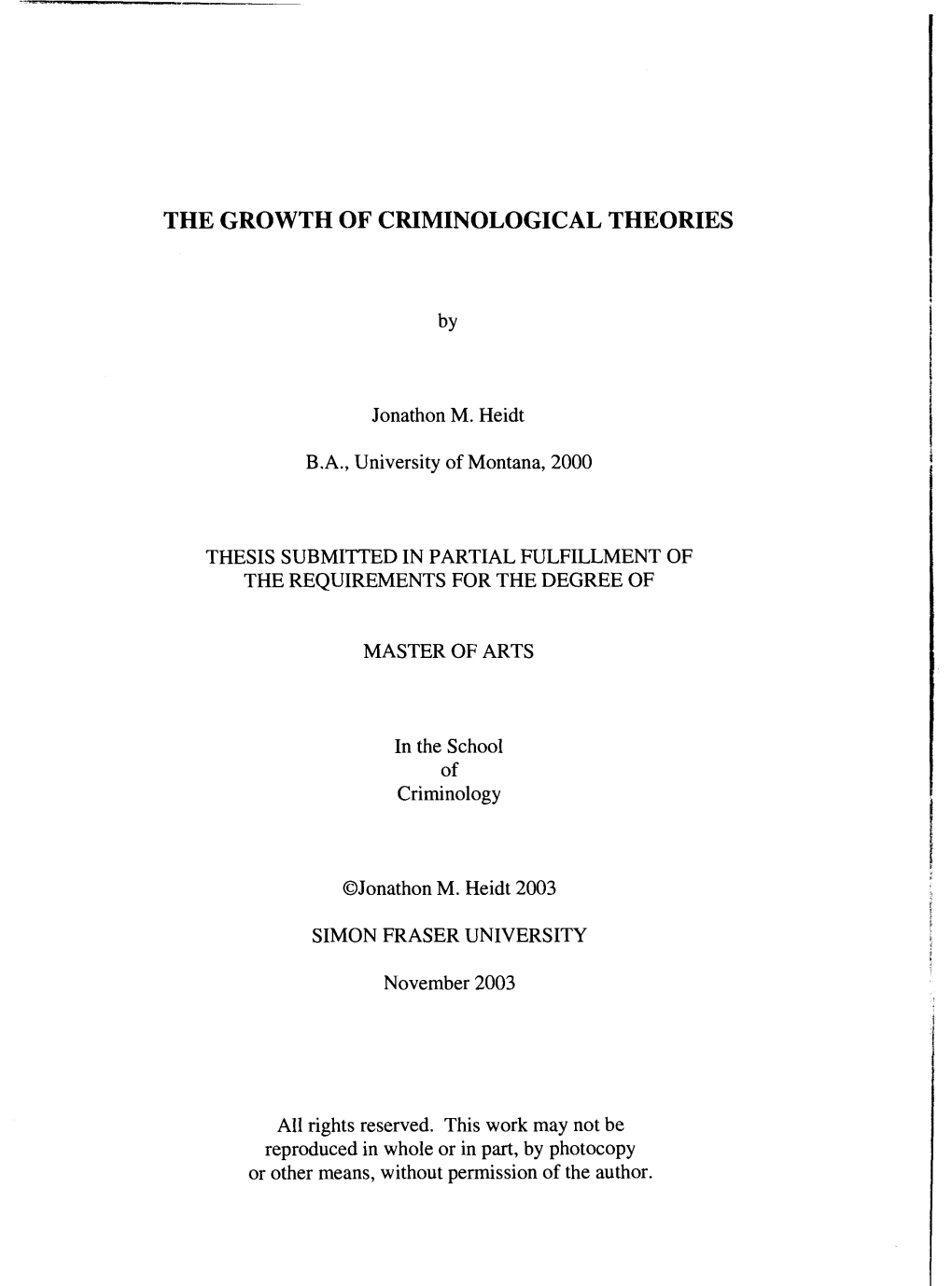 The Growth of Criminological Theories