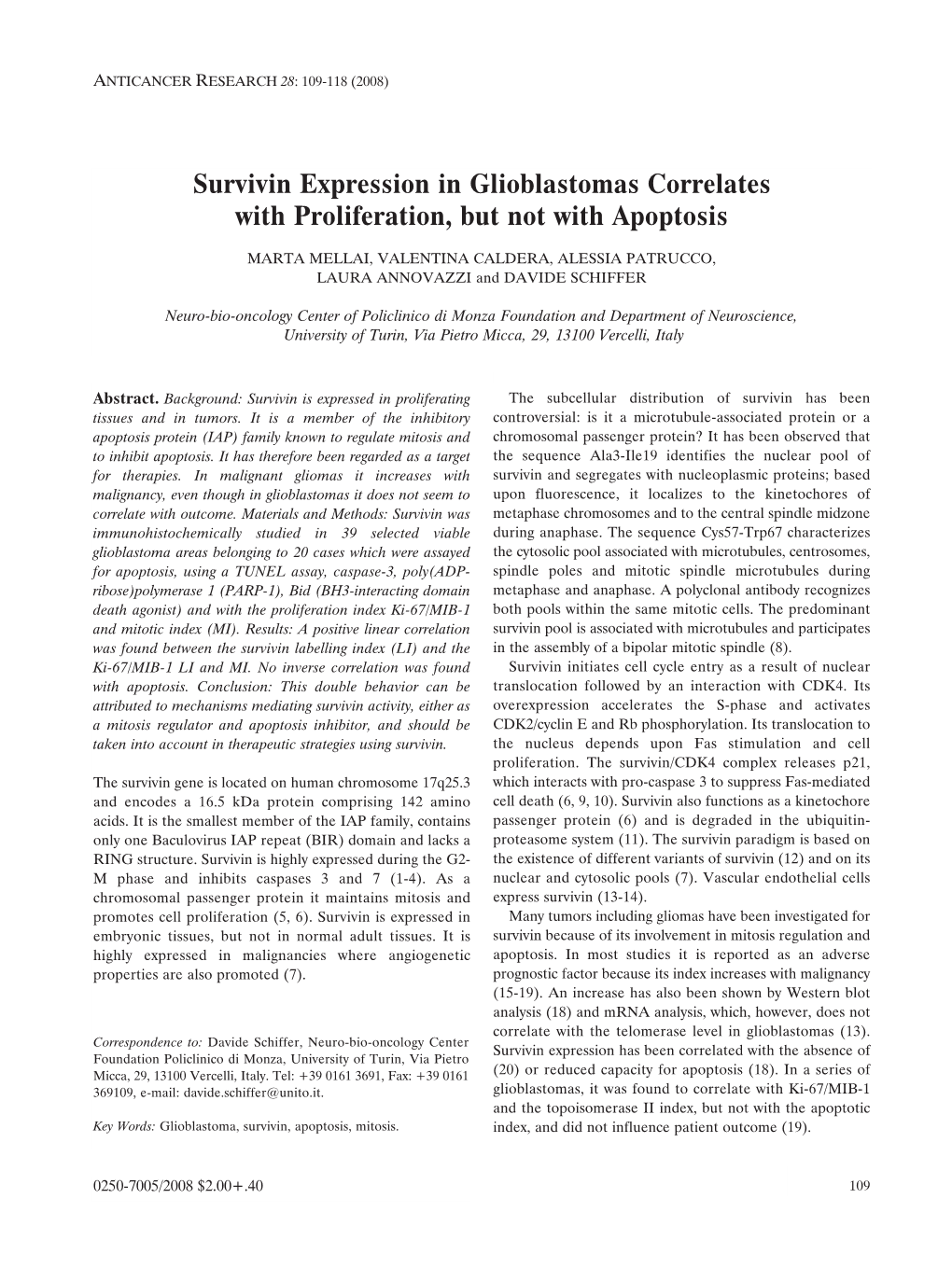 Survivin Expression in Glioblastomas Correlates with Proliferation, but Not with Apoptosis