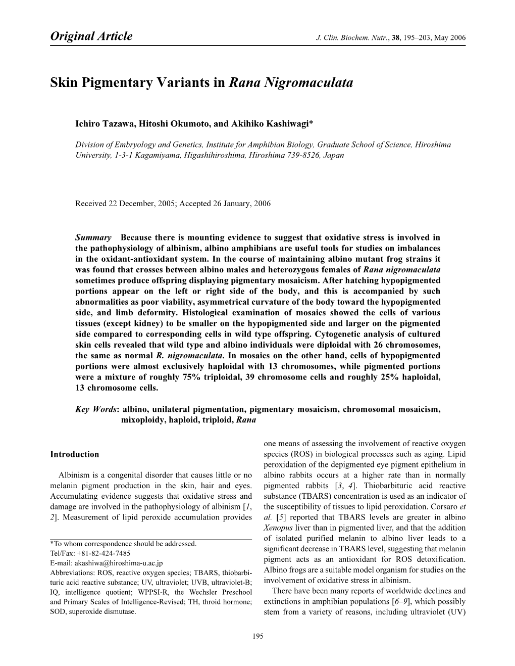 Skin Pigmentary Variants in Rana Nigromaculata