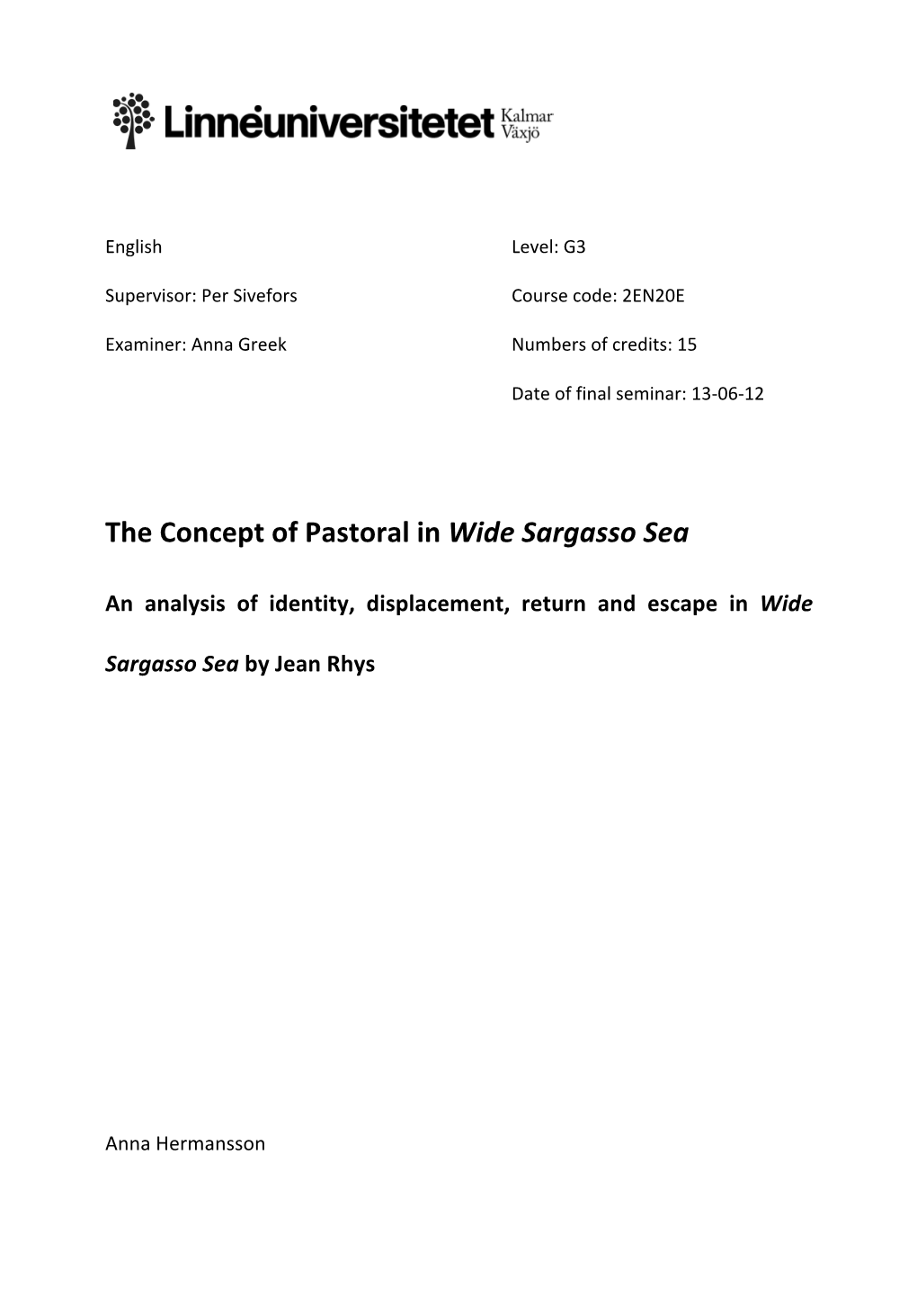 The Concept of Pastoral in Wide Sargasso Sea