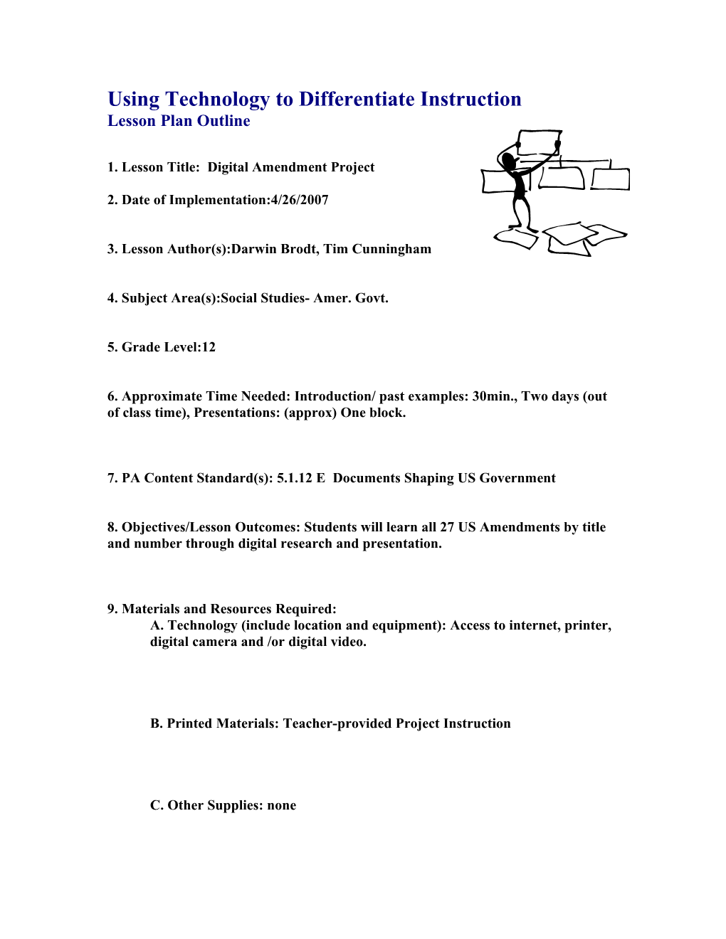 Using Technology to Differentiate Instruction Lesson Plan Outline s3