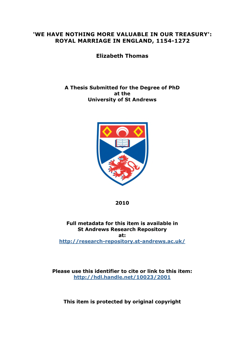 Elizabeth Thomas Phd Thesis