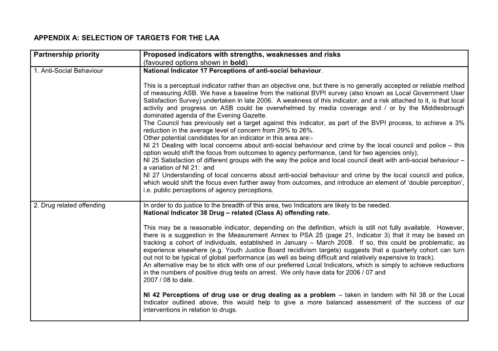 Appendix A: Selection of Targets for the Laa