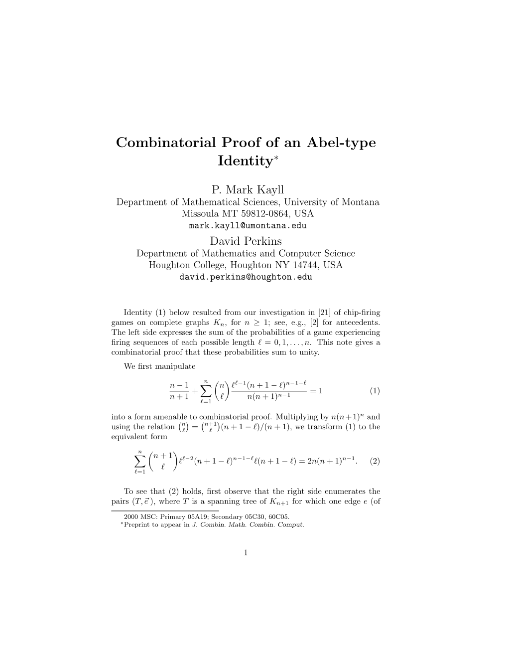 Combinatorial Proof of an Abel-Type Identity∗