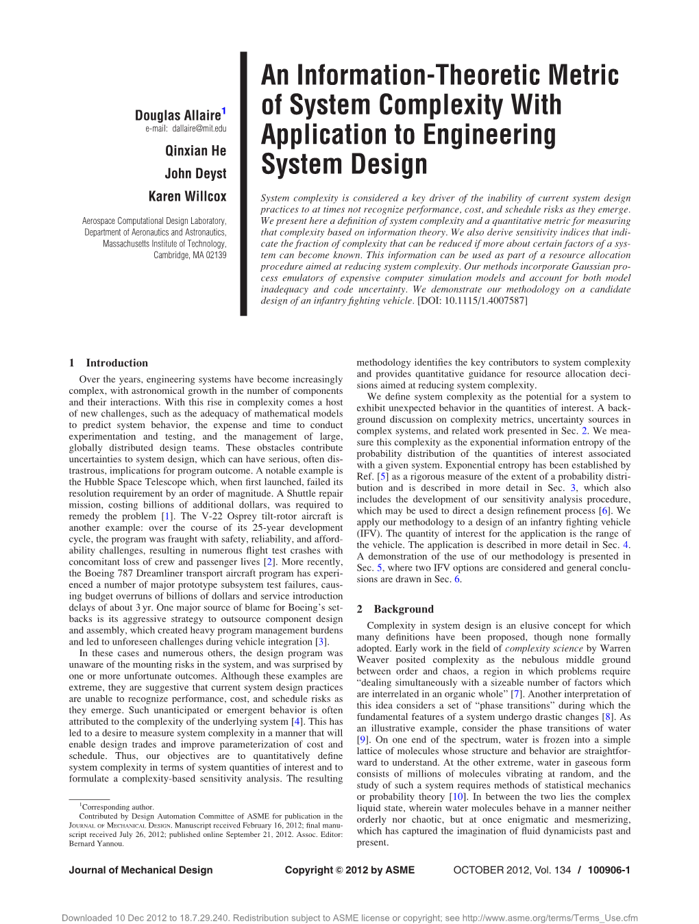 An Information-Theoretic Metric of System Complexity with Application