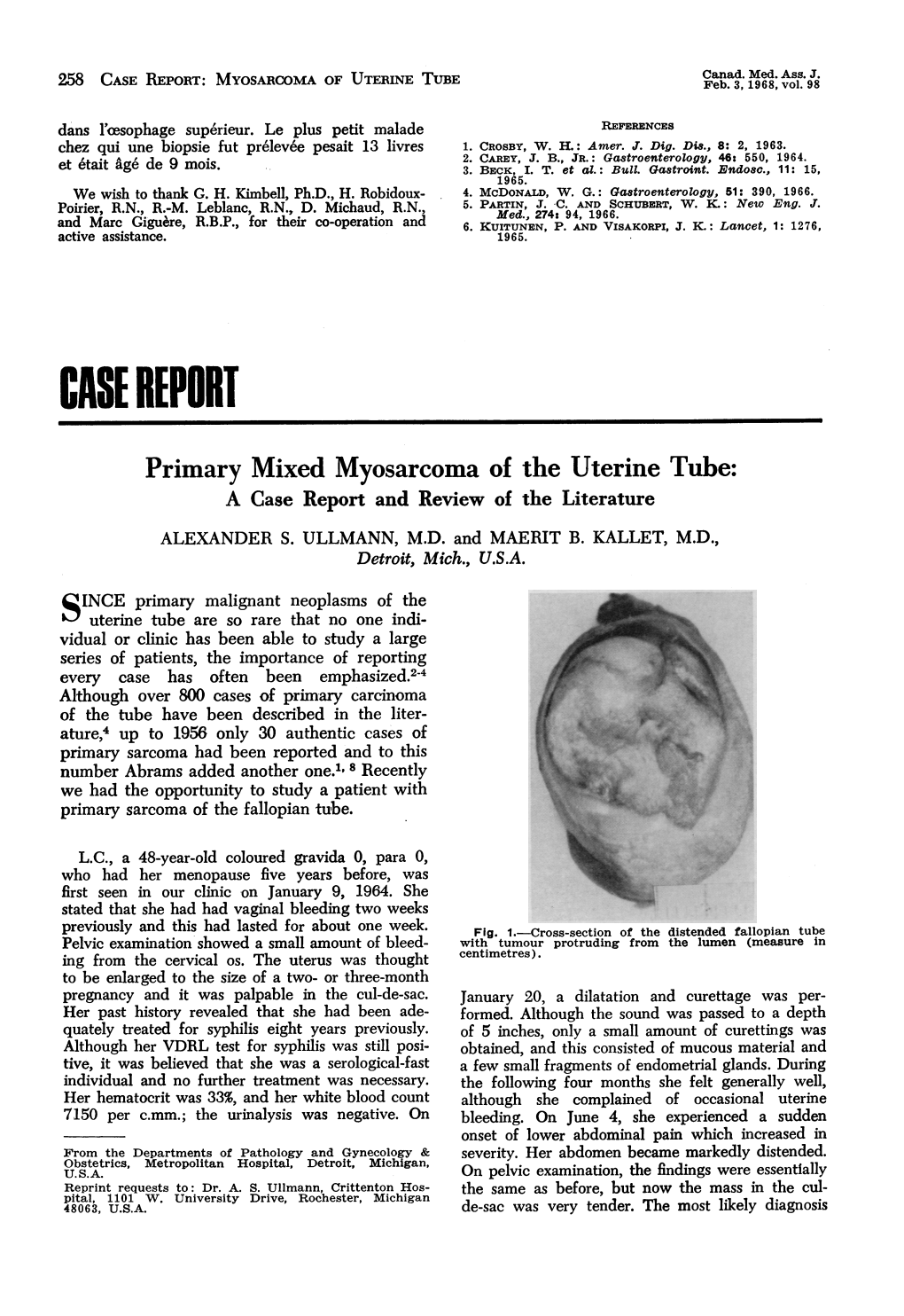 Primary Mixed Myosarcoma of the Uterine Tube: a Case Report and Review of the Literature ALEXANDER S