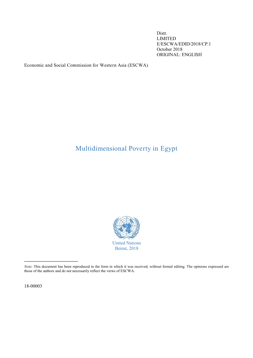 Multidimensional Poverty in Egypt