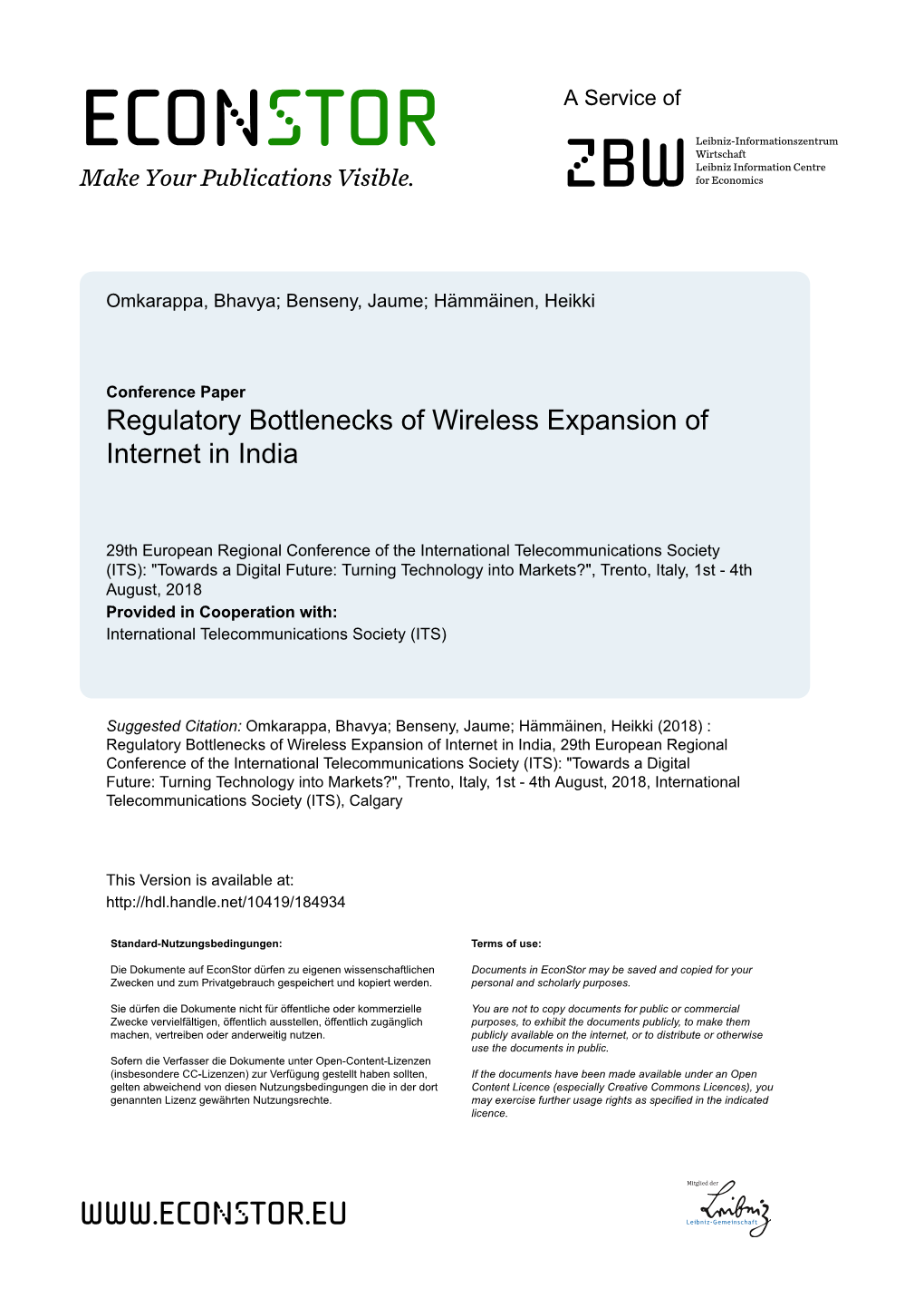 Regulatory Bottlenecks of Wireless Expansion of Internet in India