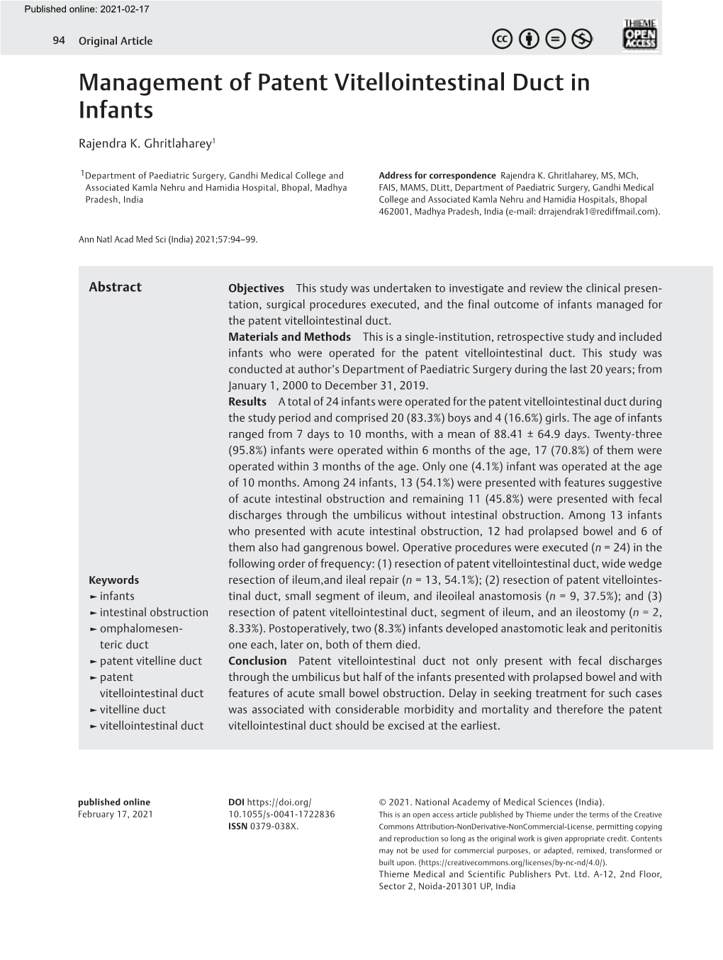 Management of Patent Vitellointestinal Duct in Infants