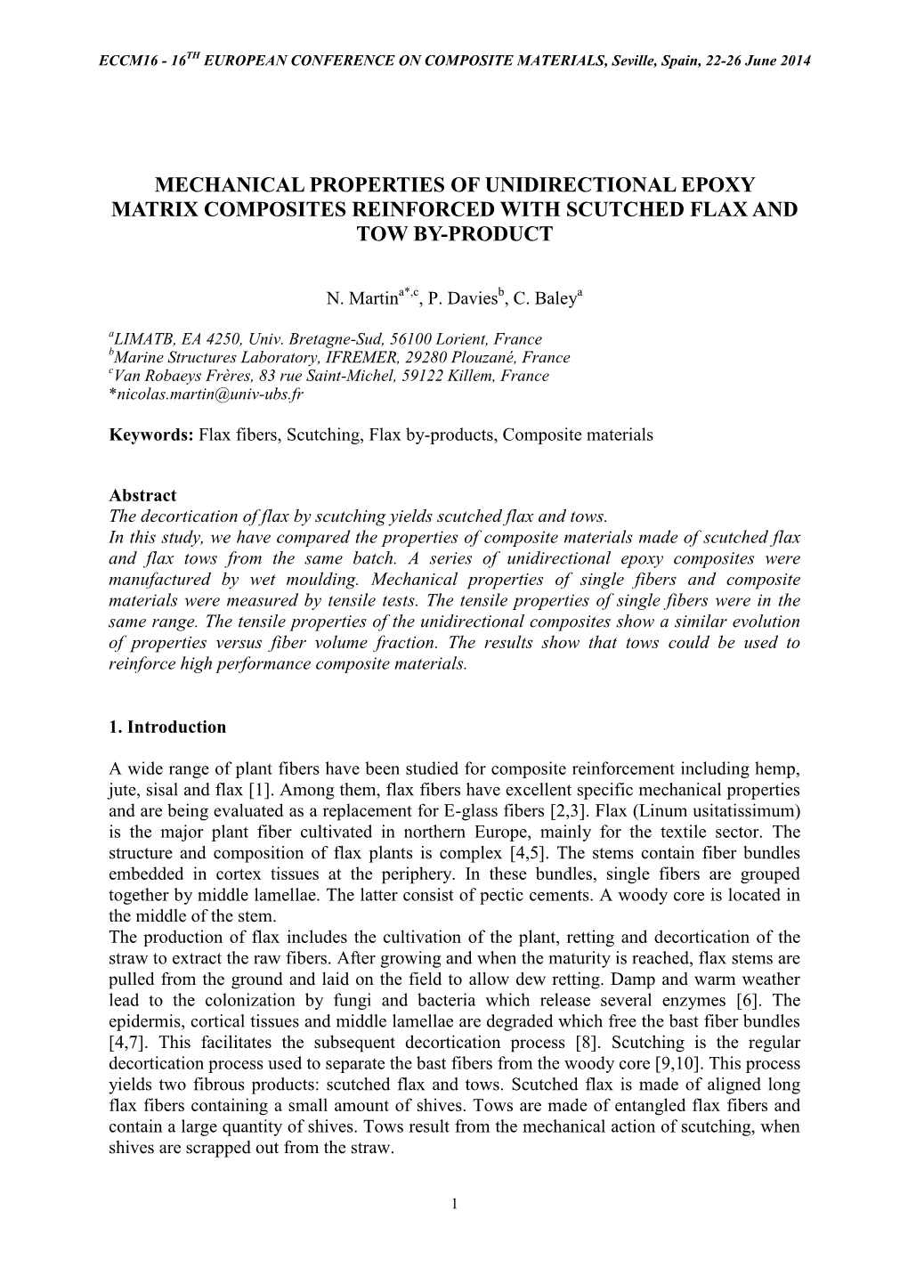 Mechanical Properties of Unidirectional Epoxy Matrix Composites Reinforced with Scutched Flax and Tow By-Product