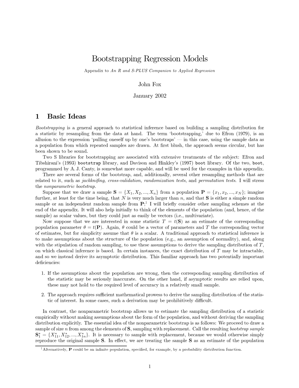 Bootstrapping Regression Models