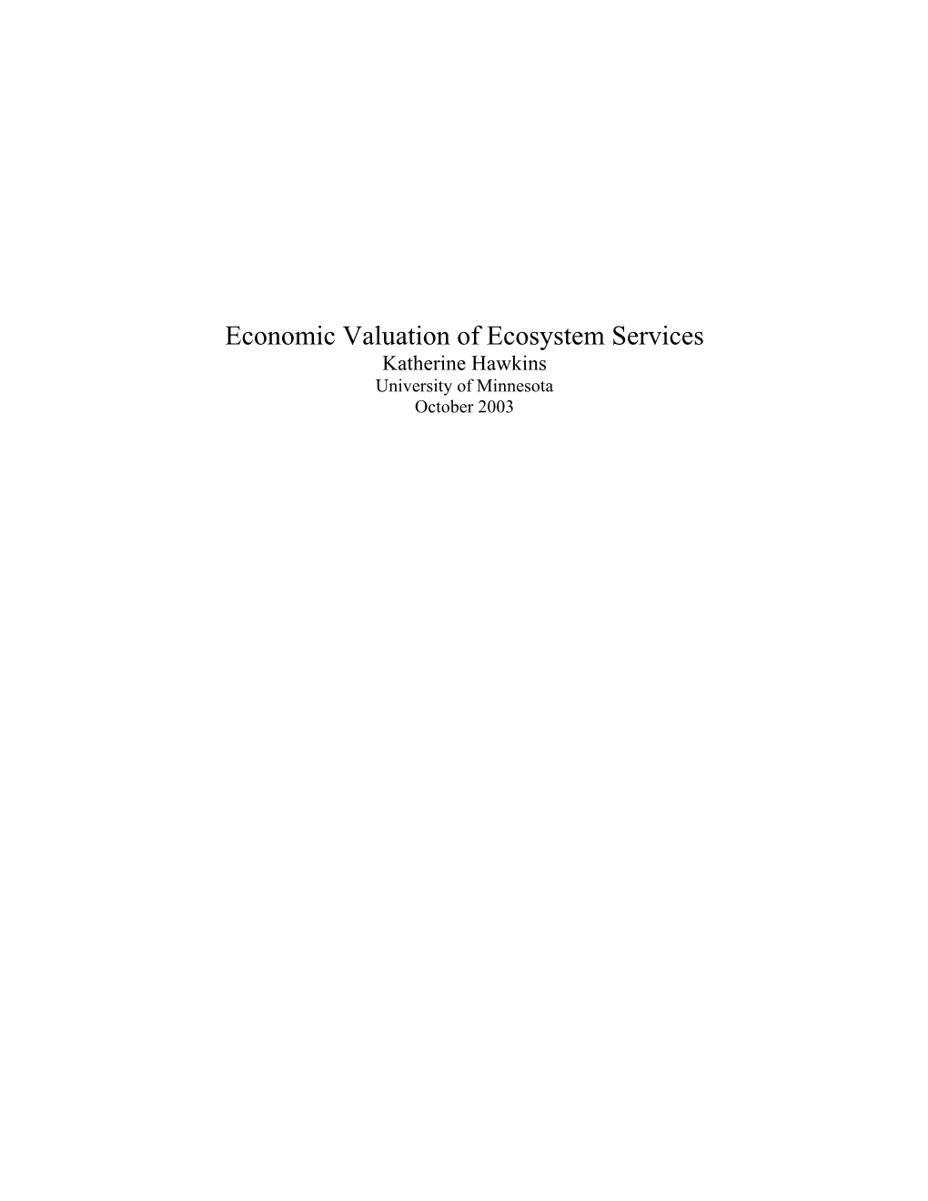 Economic Valuation of Ecosystem Services