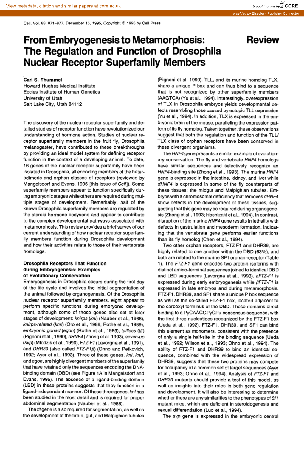 From Embryogenesis to Metamorphosis: Review the Regulation and Function of Drosophila Nuclear Receptor Superfamily Members