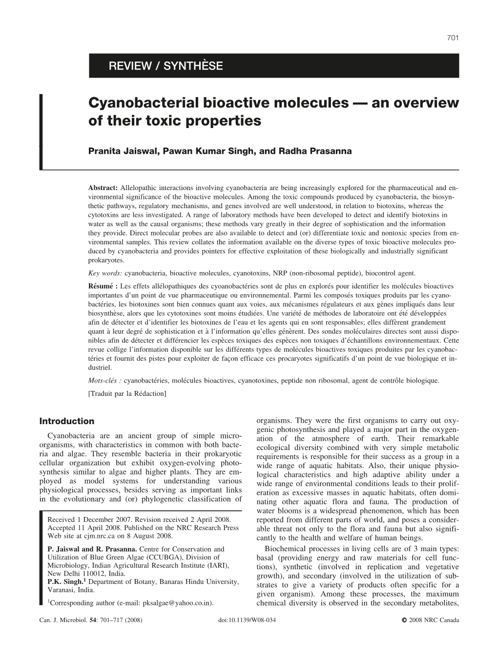 Cyanobacterial Bioactive Molecules — an Overview of Their Toxic Properties