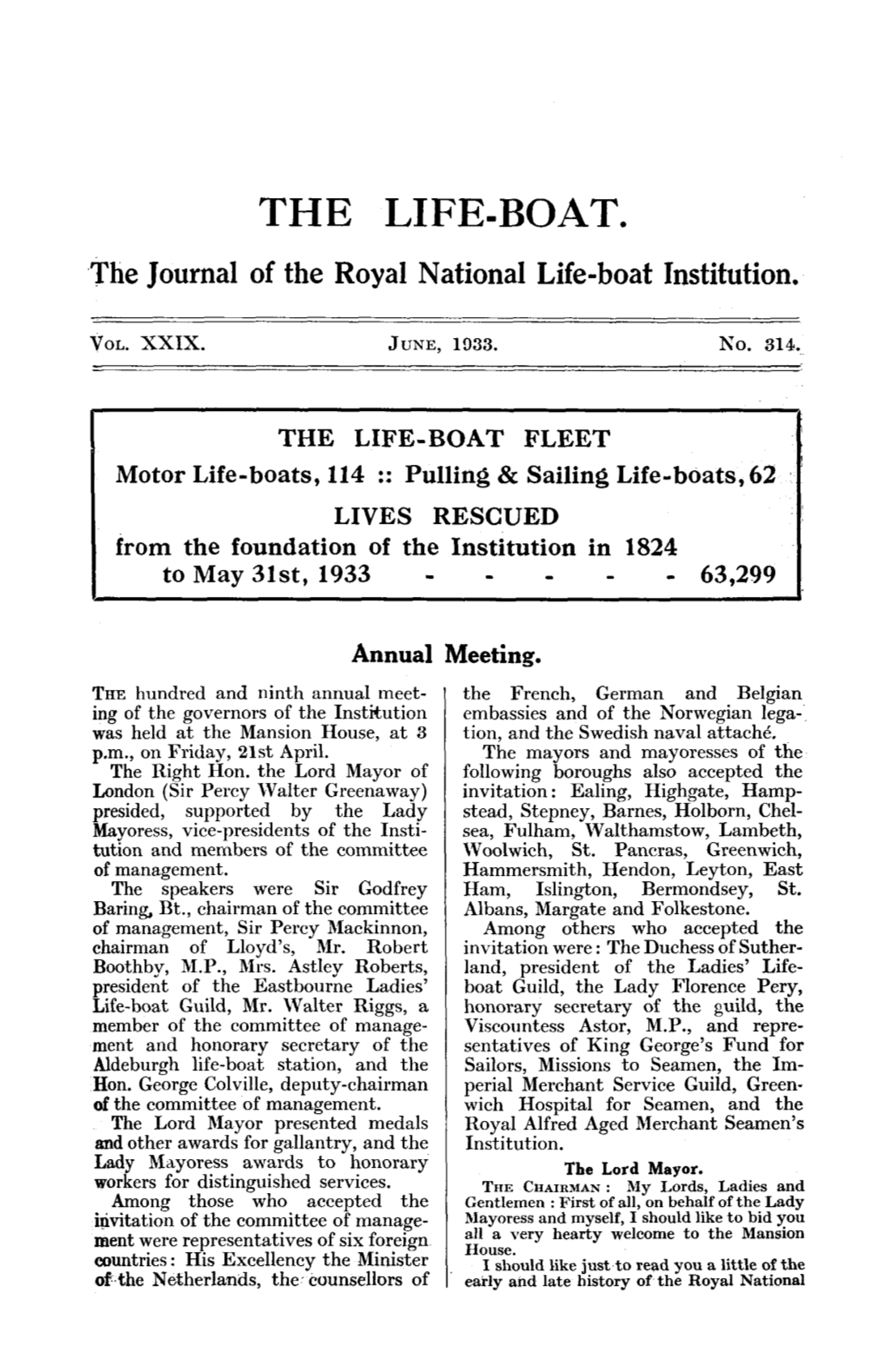 THE LIFE-BOAT. the Journal of the Royal National Life-Boat Institution