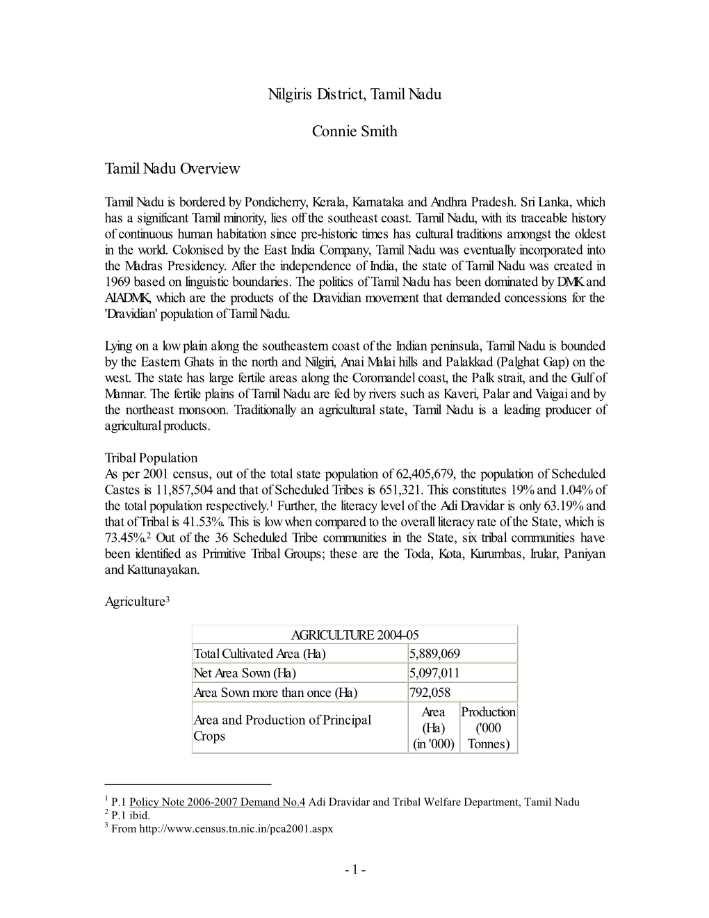 Nilgiris District, Tamil Nadu Connie Smith Tamil Nadu Overview