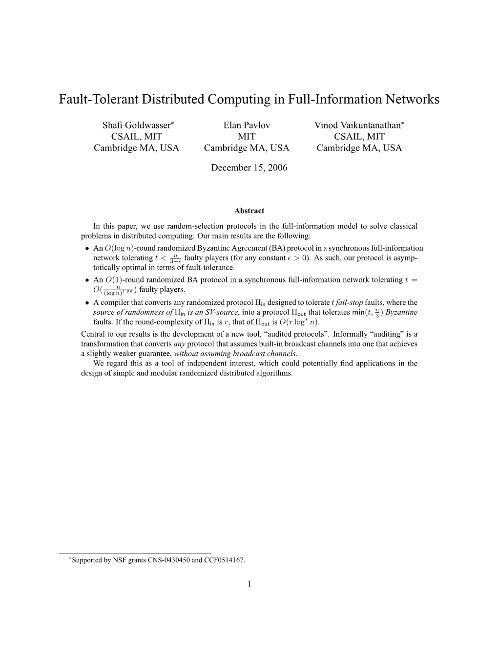 Fault-Tolerant Distributed Computing in Full-Information Networks