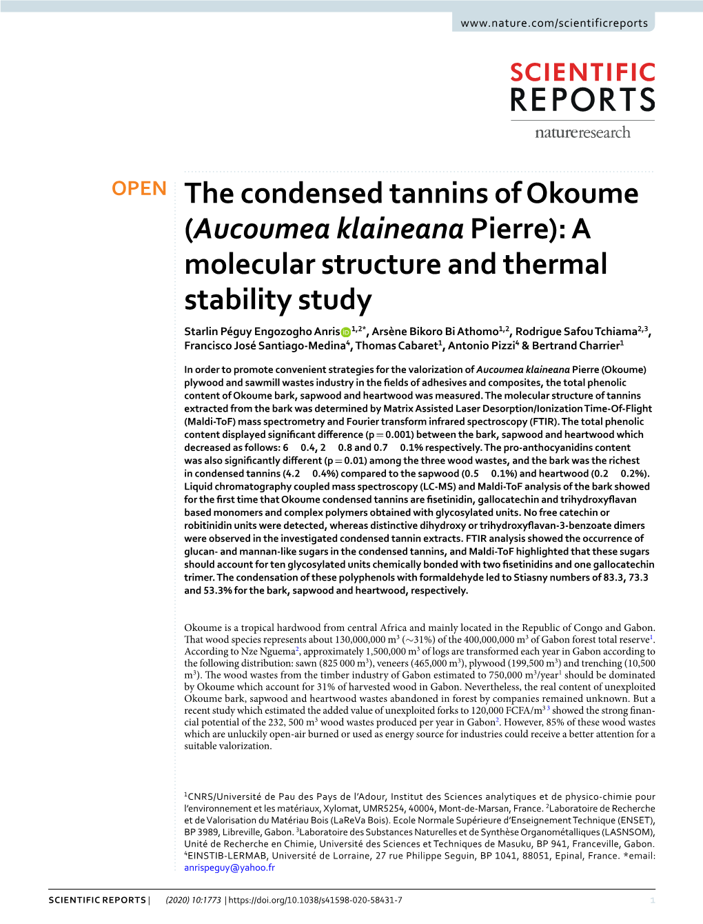 The Condensed Tannins of Okoume (Aucoumea Klaineana Pierre)