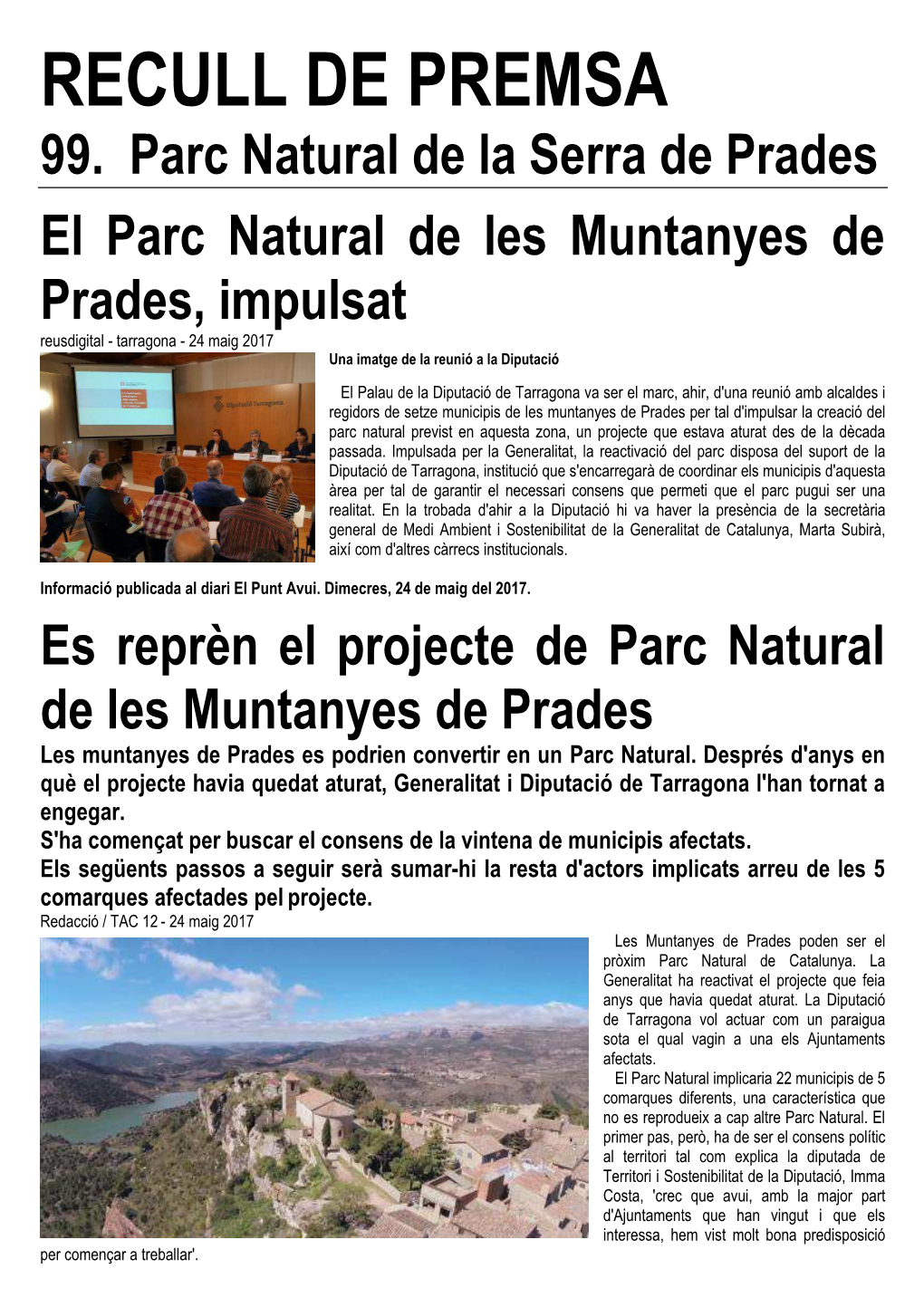 99. RECULL DE PREMSA. Parc Natural De Les Muntanyes De Prades