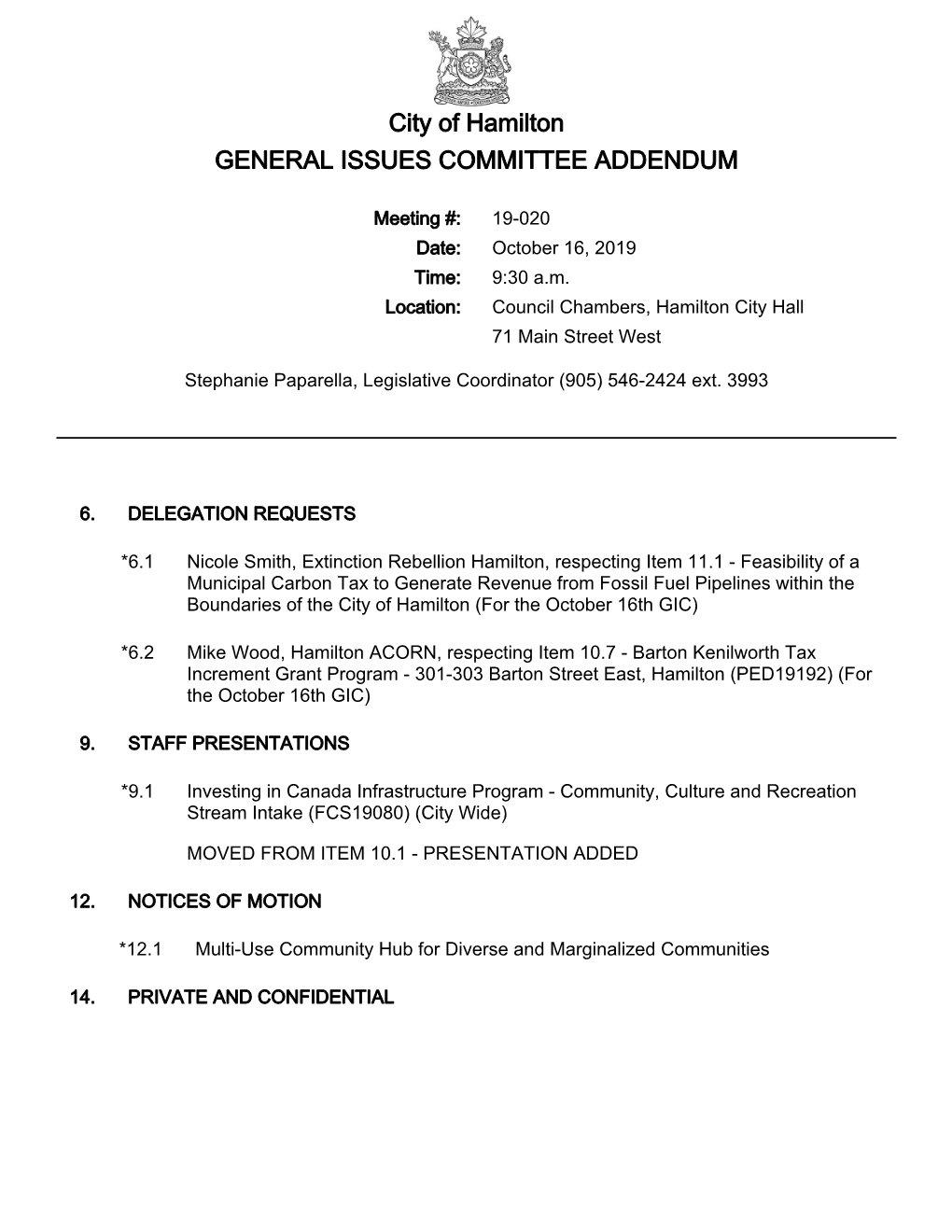 General Issues Committee Agenda Package