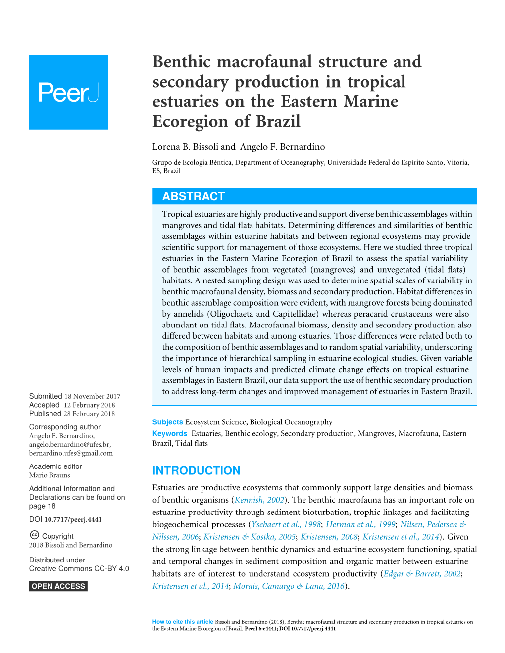 Benthic Macrofaunal Structure and Secondary Production in Tropical Estuaries on the Eastern Marine Ecoregion of Brazil